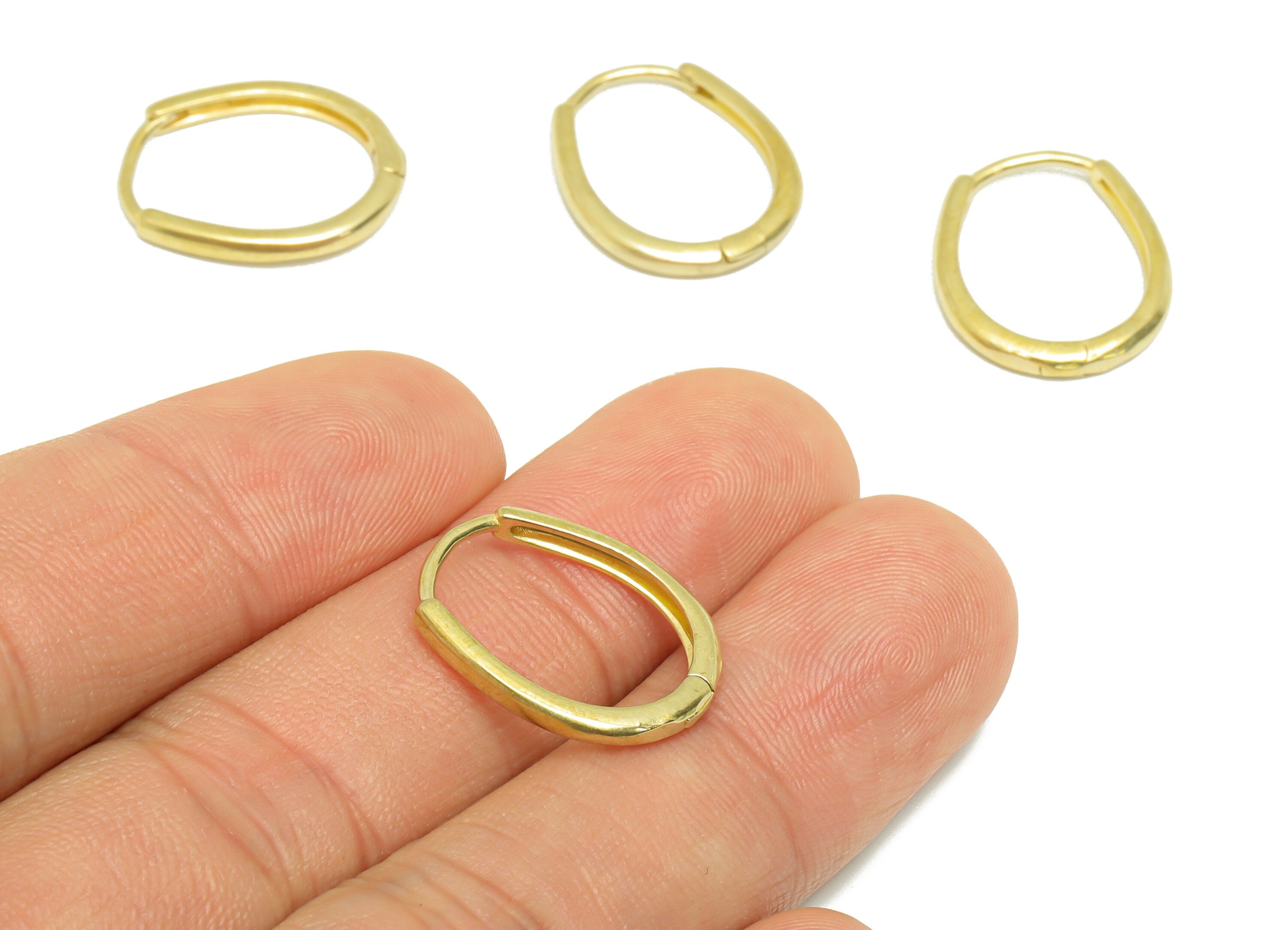 Oval Huggie Hoop Earring- Raw Brass Earring Clasp - Brass Clasp Earring - Clasp Hoop Earring - 19x15.7x2.17mm - PP9267 - DOMEDBAZAAR