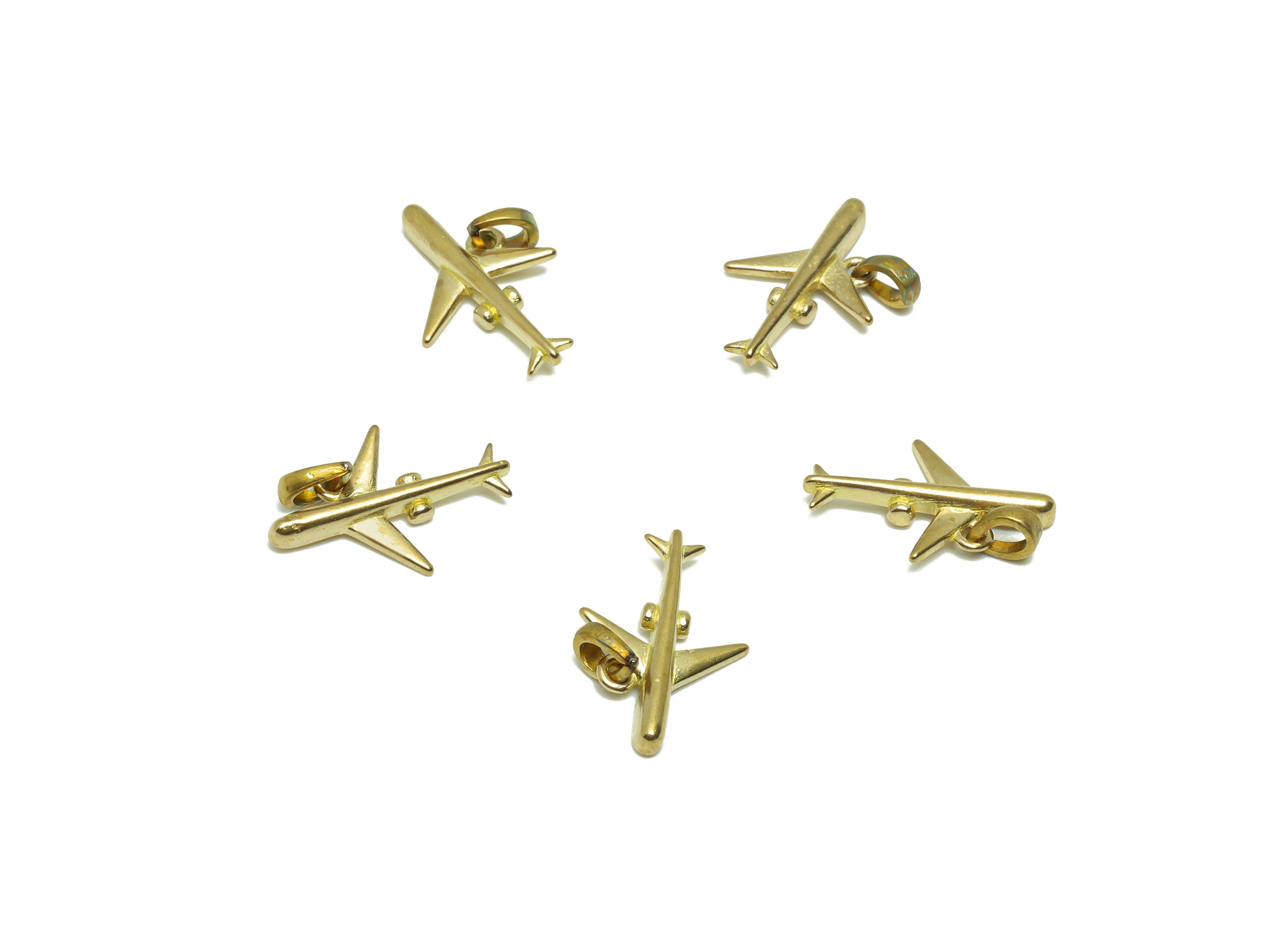 Brass Airplane Earring Charm - Raw Brass Airplane Earring Charm - Brass Airplane Pendant - Plane Figure Pendant - 14.75x10.05x1.6mm - PP9297 - DOMEDBAZAAR
