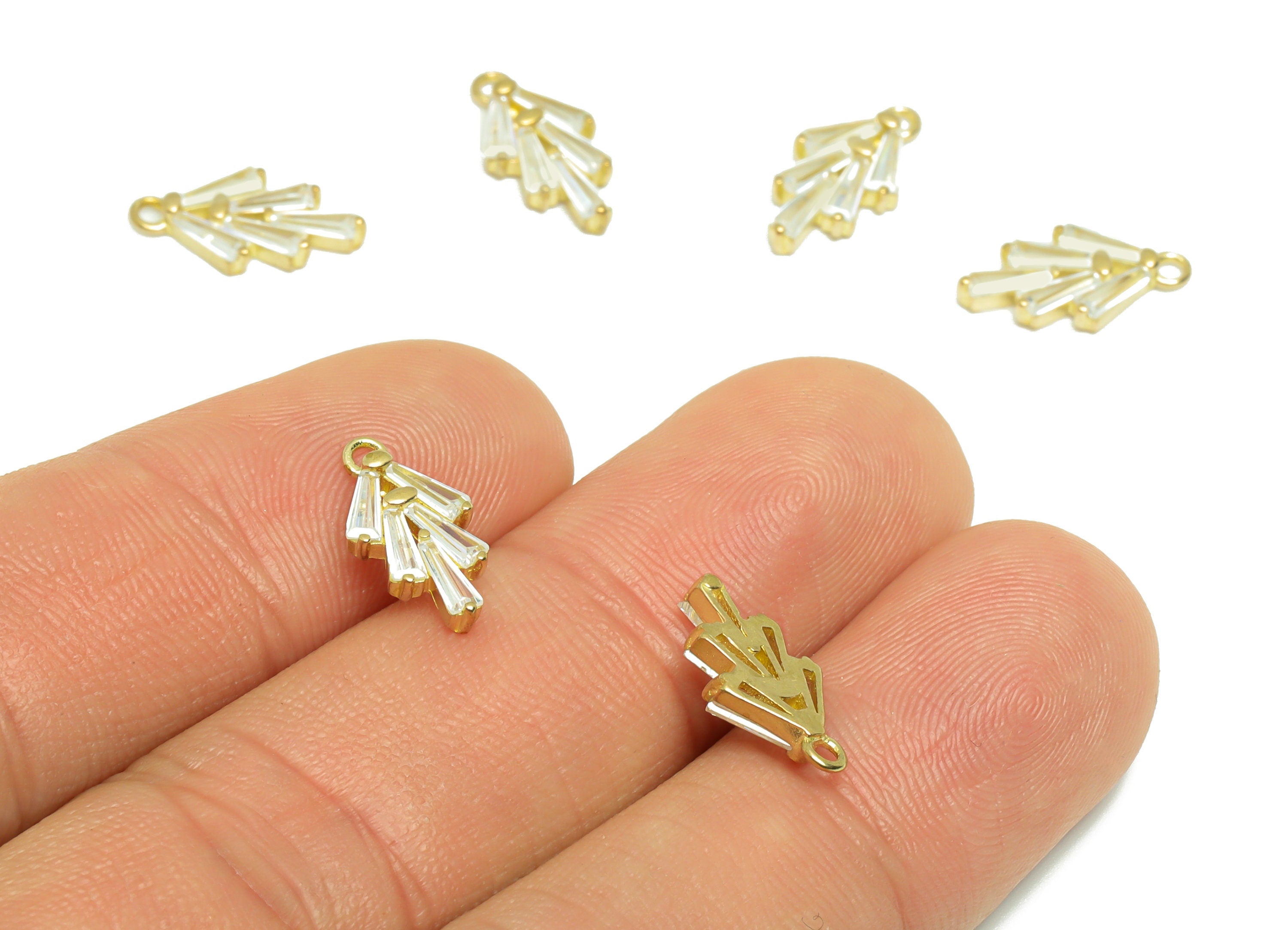 Brass CZ Tree Earring Charm - Raw Brass Trapezoid Zircon Earring Charm - Brass Cubic Zircon Pendant - For Pendant - 14.12x7.16x2mm - PP9298 - DOMEDBAZAAR