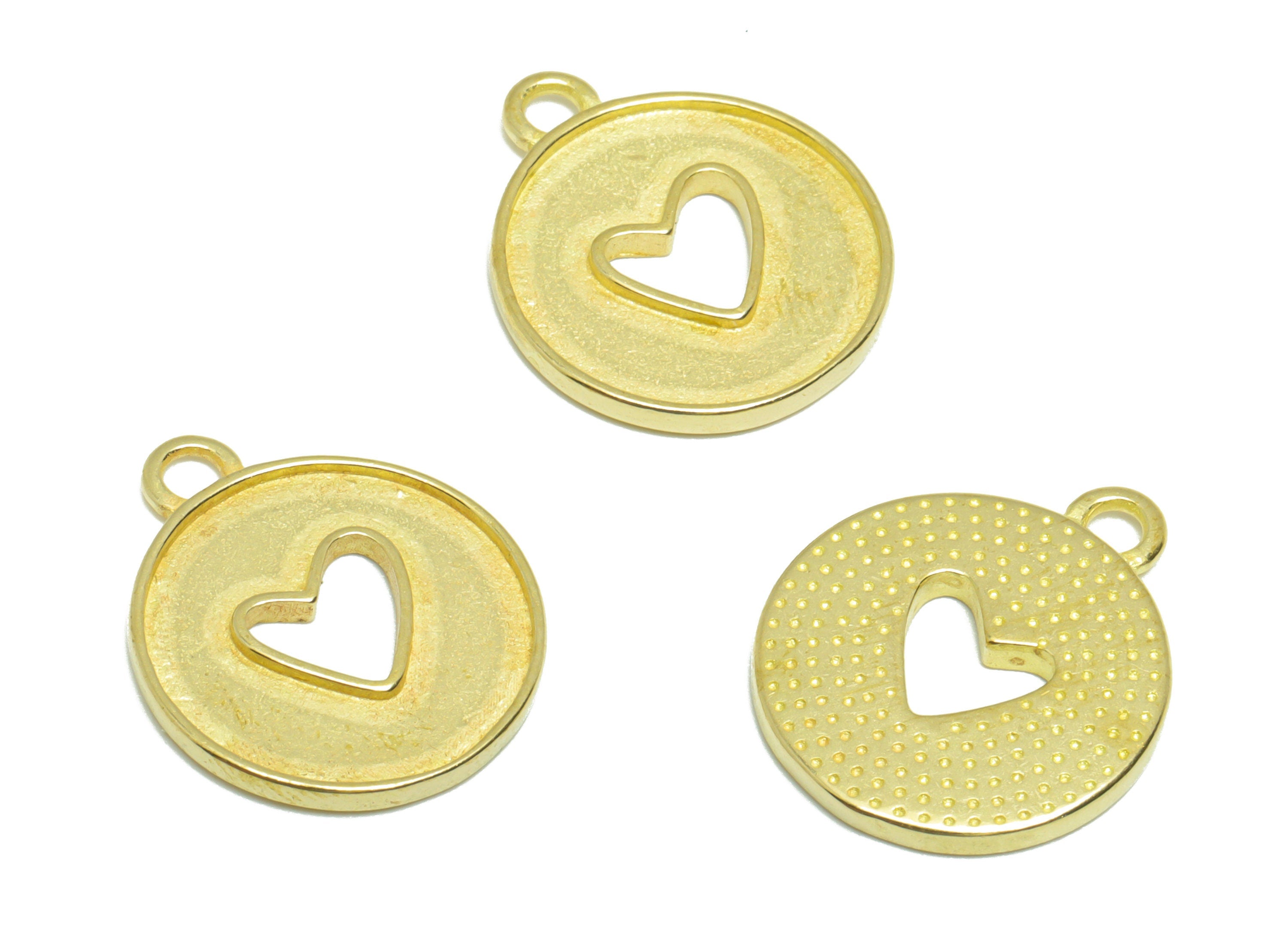 Brass Heart Earring Charm - Raw Brass Round Heart Earring Charm - Brass Textured Heart Pendant - For Enamel - 17.4x14.7x1.18mm- PP9289 - DOMEDBAZAAR