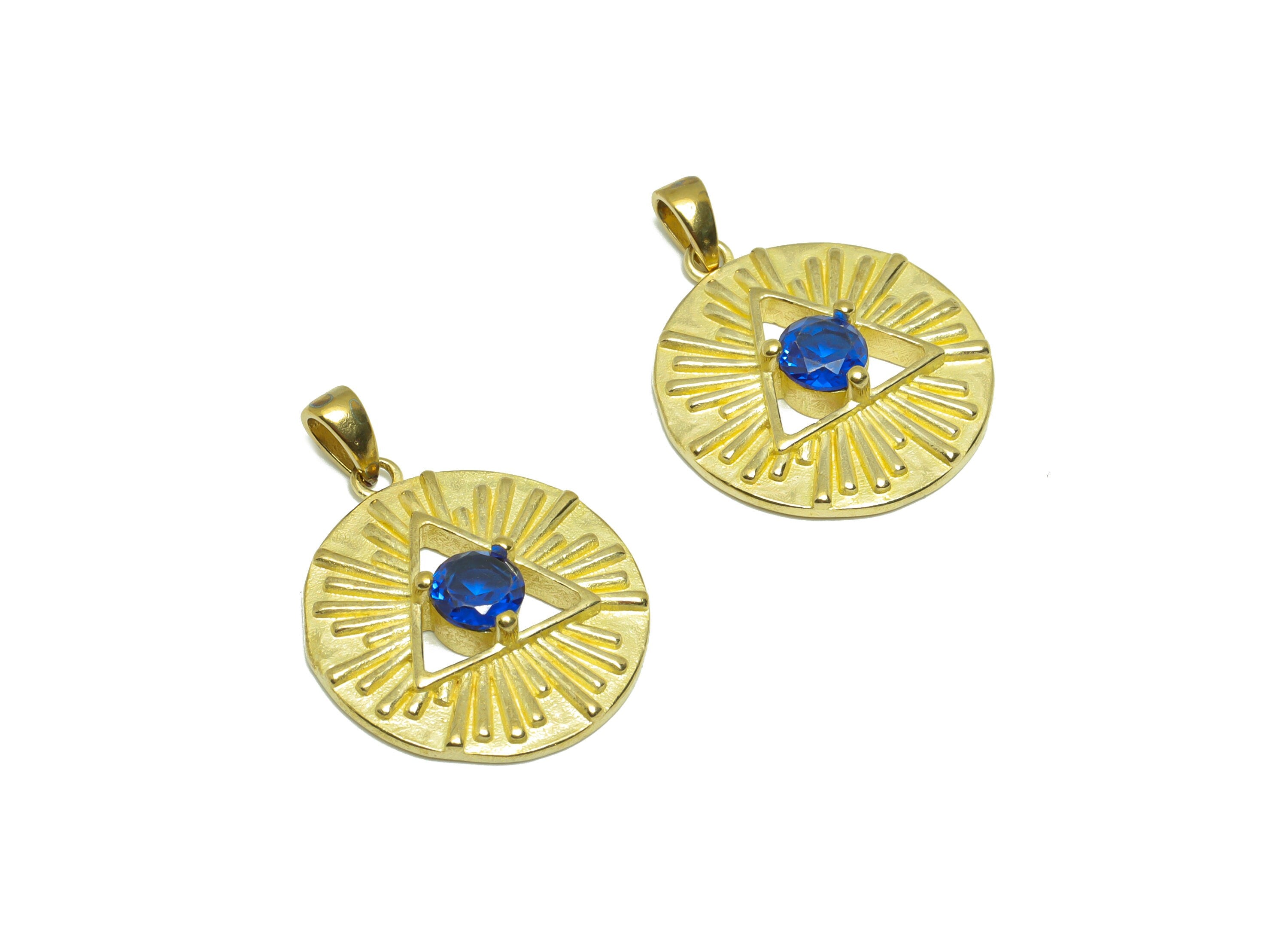 Brass CZ Earring Charm - Raw Brass Blue Triangle Zircon Earring Charm - Brass Textured Zircon Pendant - For Pendant - 20.8x18.7x4mm - PP9294 - DOMEDBAZAAR