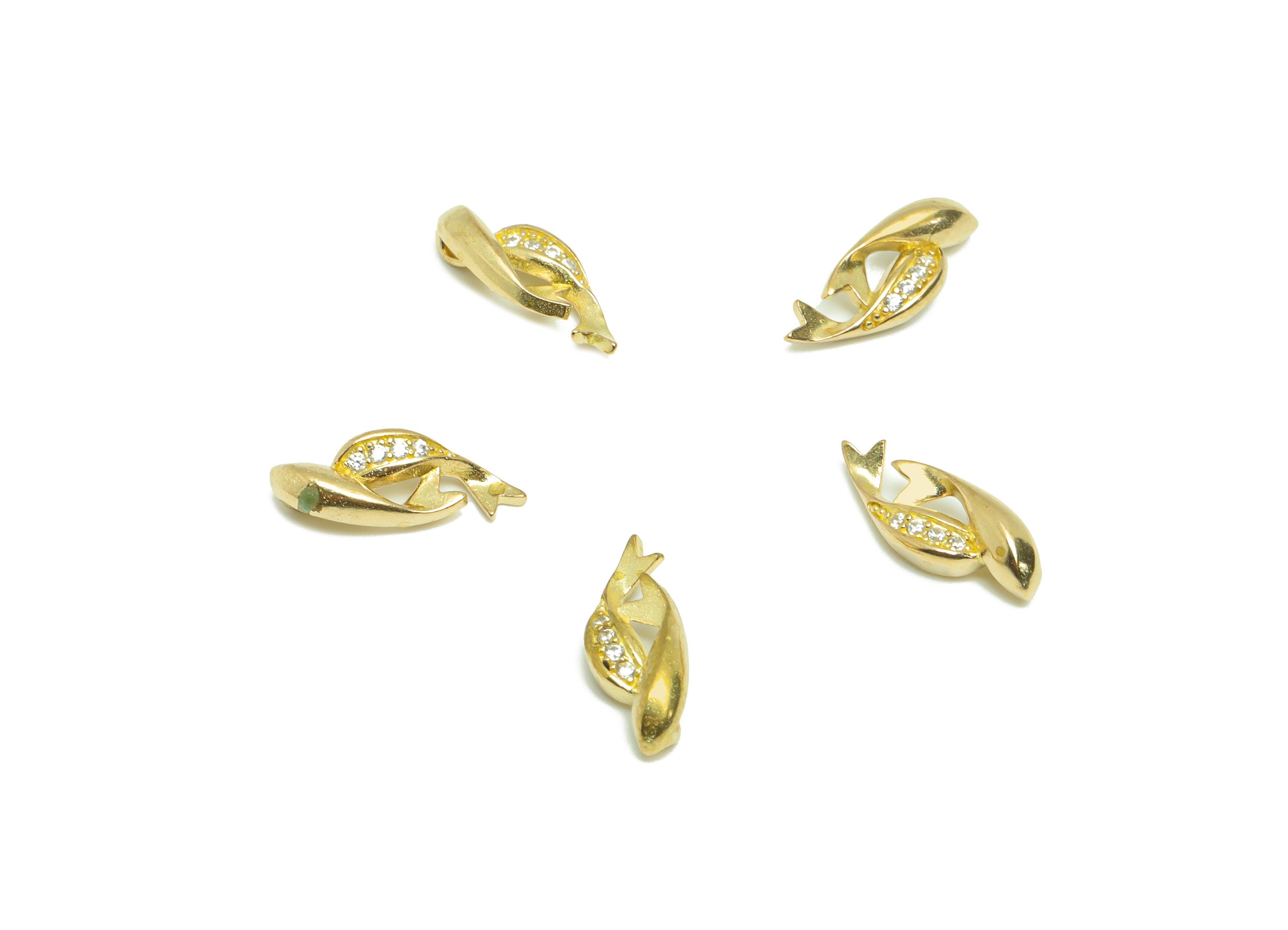 Brass CZ Fish Earring Charm - Raw Brass Gemini Zircon Earring Charm - Brass Mini Fish Zircon Pendant - Fish Figure Charm - 13x5x2mm - PP9288 - DOMEDBAZAAR