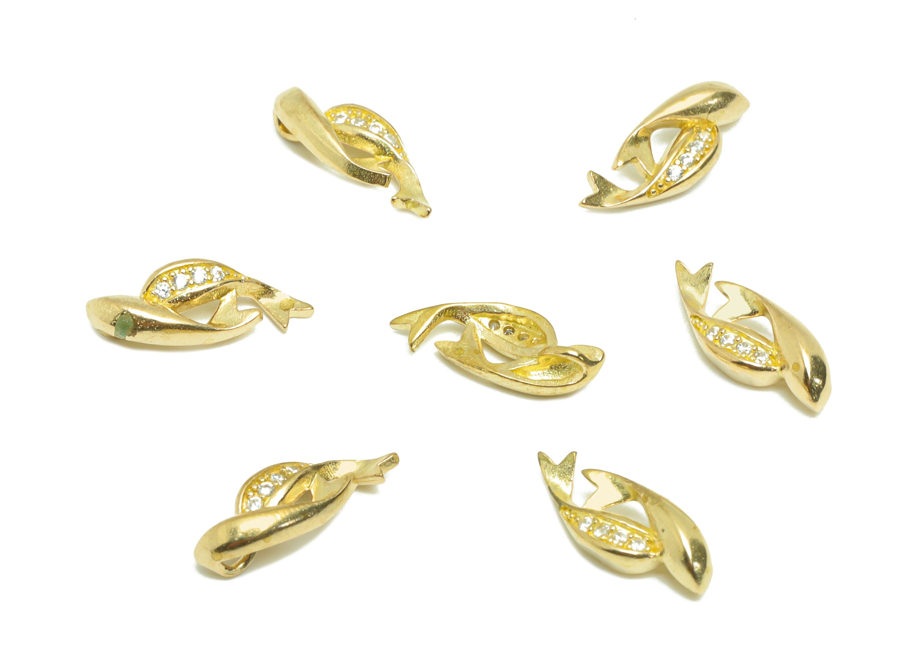 Brass CZ Fish Earring Charm - Raw Brass Gemini Zircon Earring Charm - Brass Mini Fish Zircon Pendant - Fish Figure Charm - 13x5x2mm - PP9288 - DOMEDBAZAAR