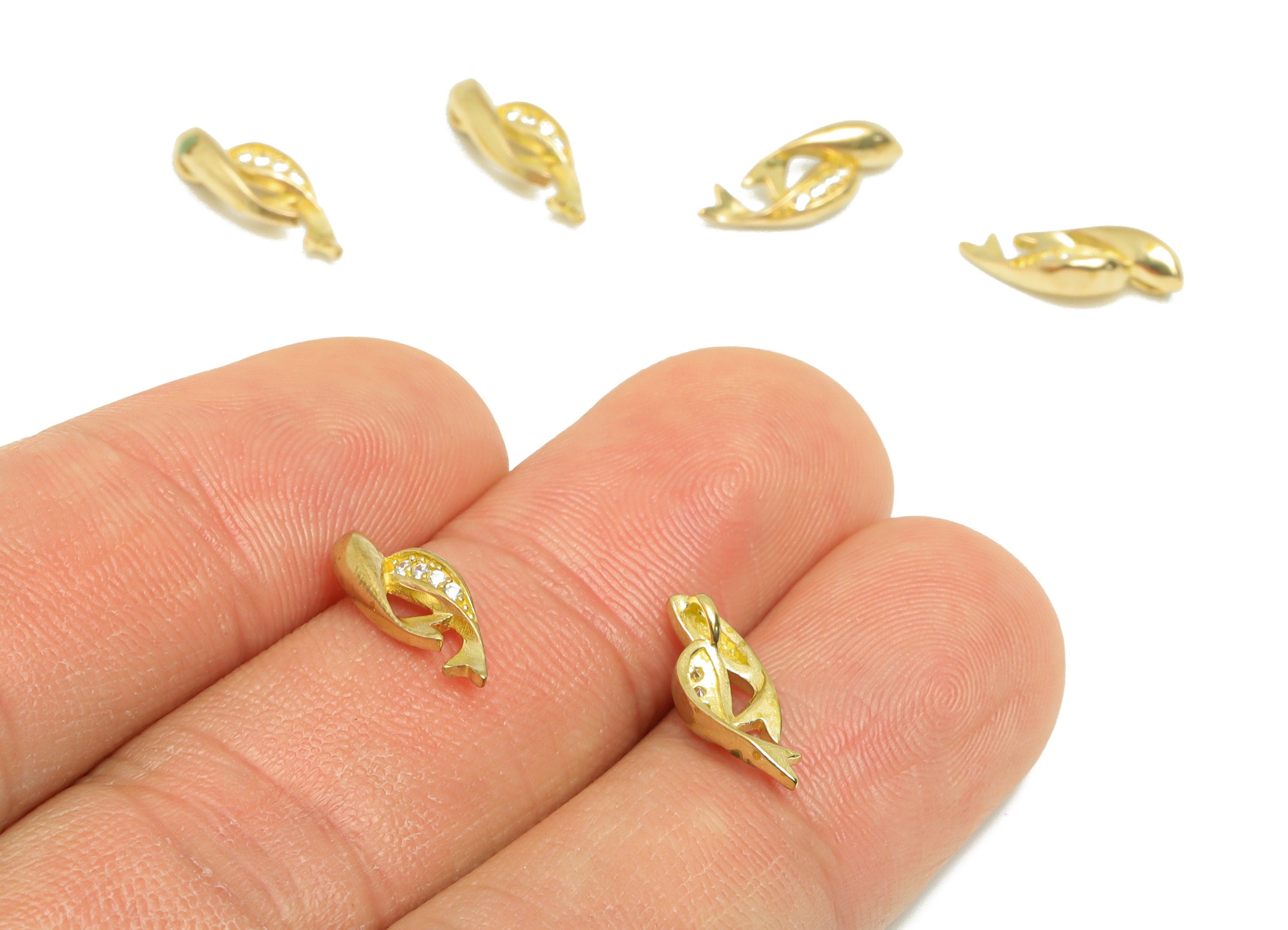 Brass CZ Fish Earring Charm - Raw Brass Gemini Zircon Earring Charm - Brass Mini Fish Zircon Pendant - Fish Figure Charm - 13x5x2mm - PP9288 - DOMEDBAZAAR