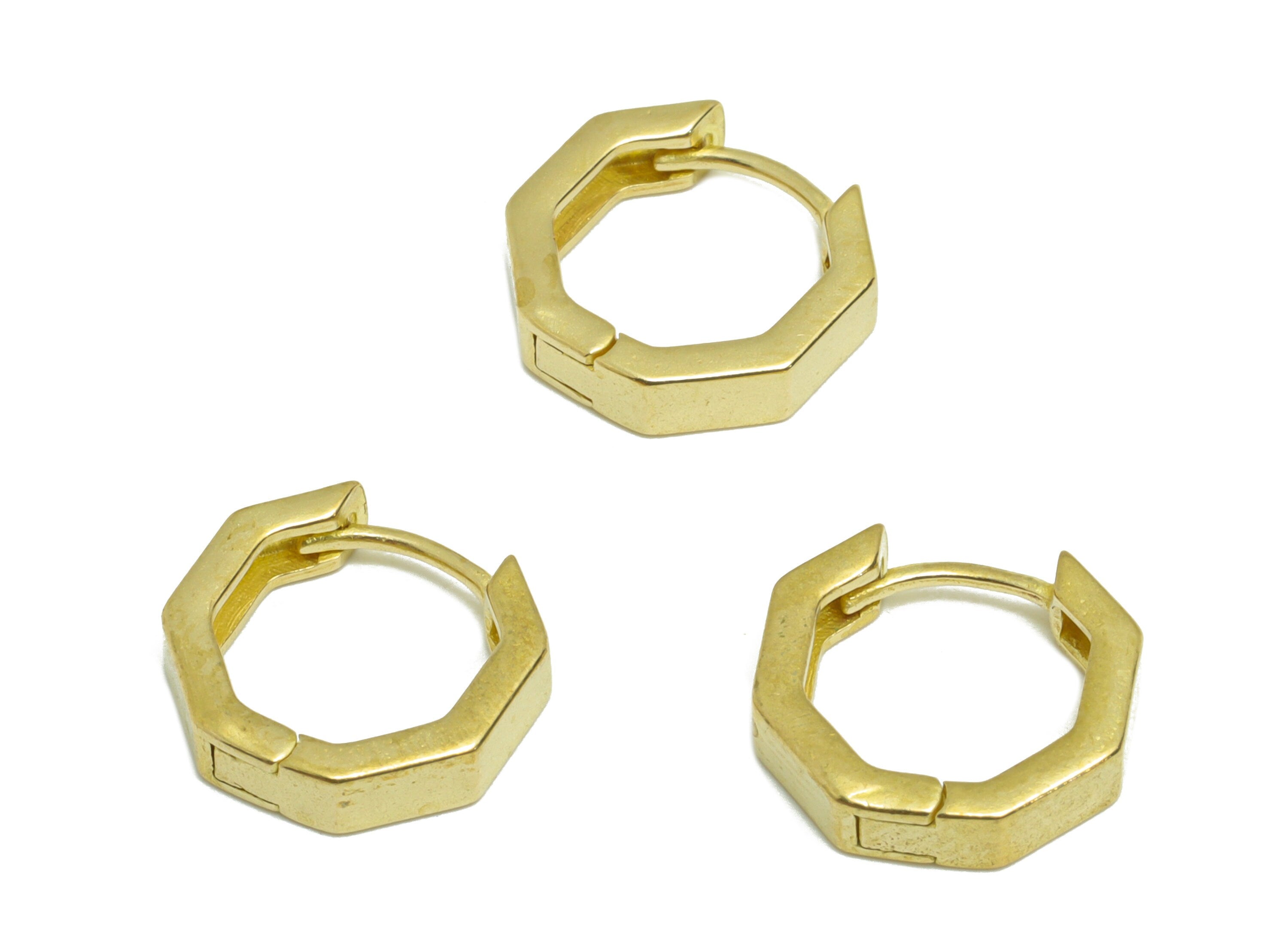 Octagon Huggie Hoop Earring - Raw Brass Geometry Earring Clasp - Brass Clasp Earring - Clasp Hoop Earring - 11.9x11x1.5mm - PP9300 - DOMEDBAZAAR