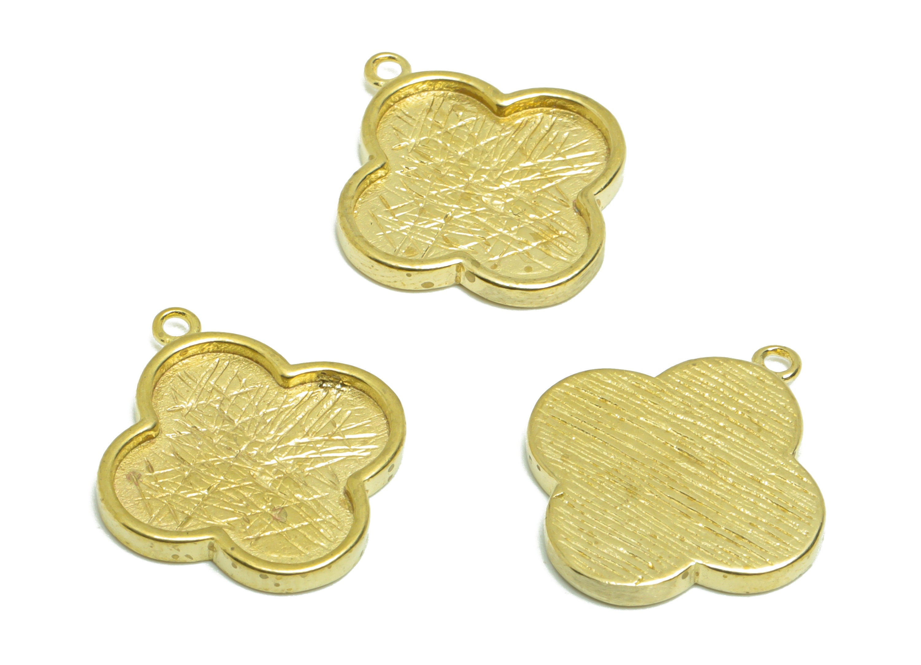 Textured Flower Earring Charm - Raw Brass Four Leaf Clover Earring For Enamel - Brass Flower Pendant - For Pendant - 19x16.84x1.8mm - PP9435 - DOMEDBAZAAR