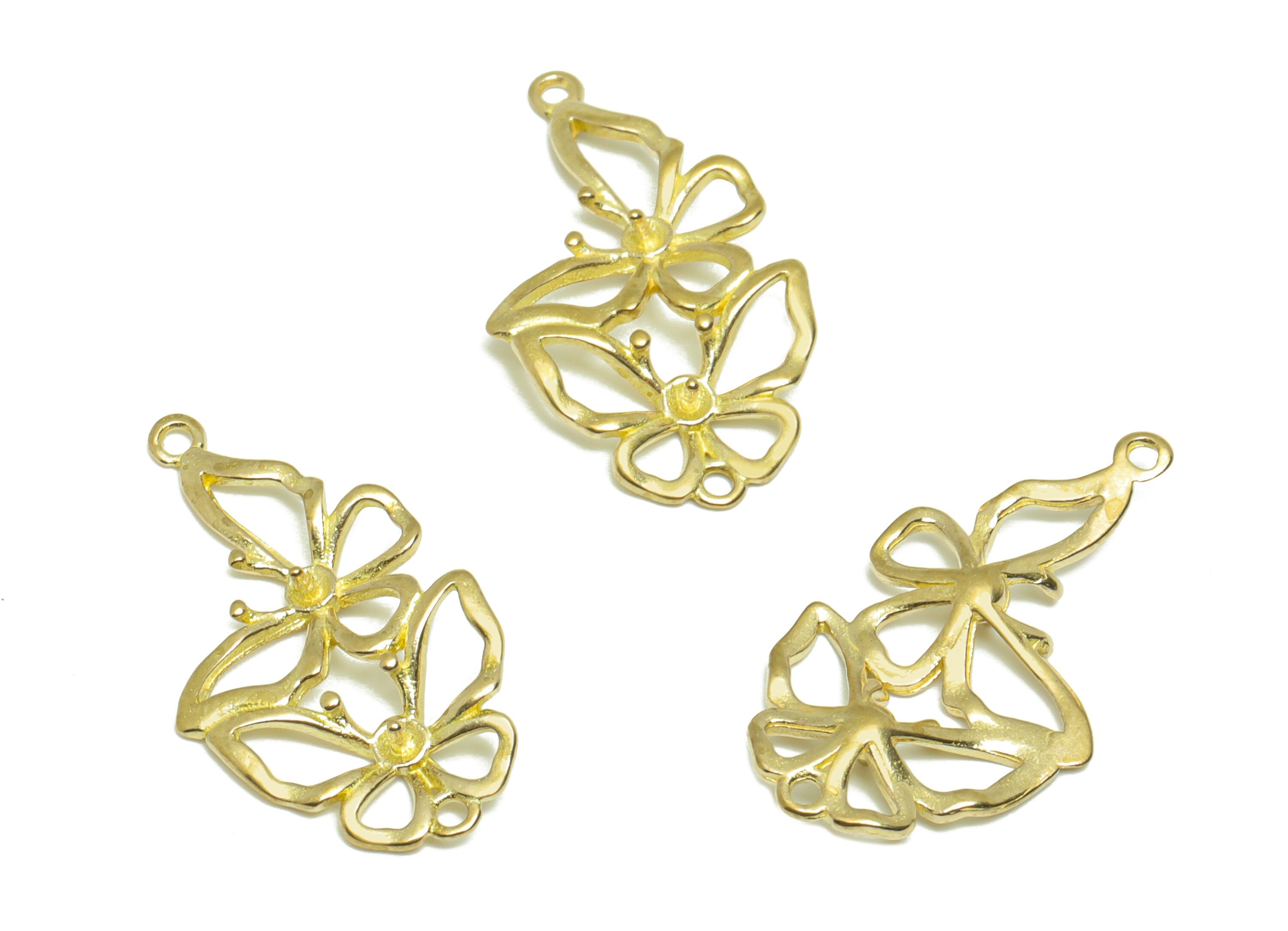 Brass Butterfly Earring Charm - Raw Brass Double Butterfly Earring Charm - Brass Inset Pendant - Wire Butterfly Charm - 13.4x23x2mm - PP9302 - DOMEDBAZAAR