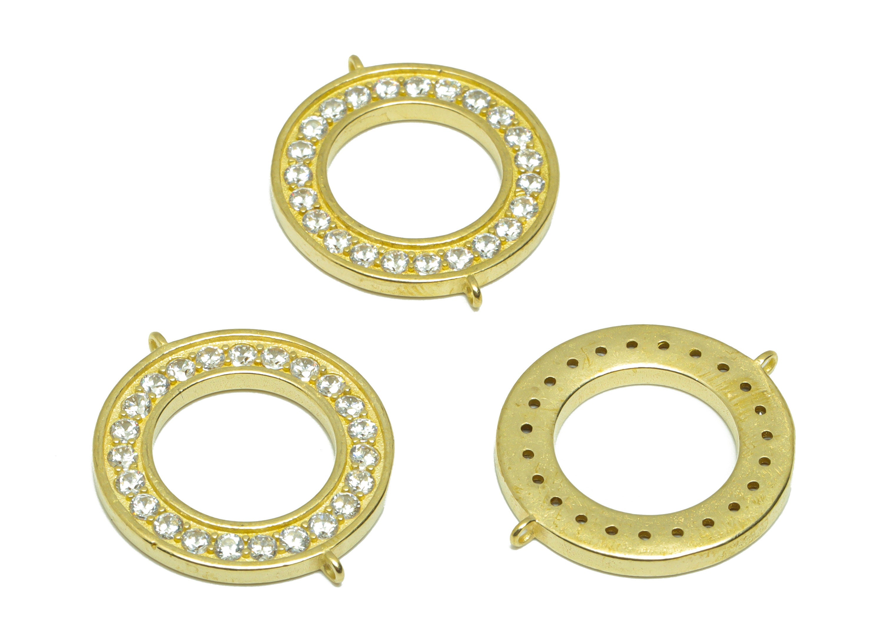 Brass CZ Round Earring Connector - Raw Brass Cubic Zircon Bracelet Connector - Bracelet Charm - Brass Zircon Charm - 23x19.9x3mm - PP9304 - DOMEDBAZAAR