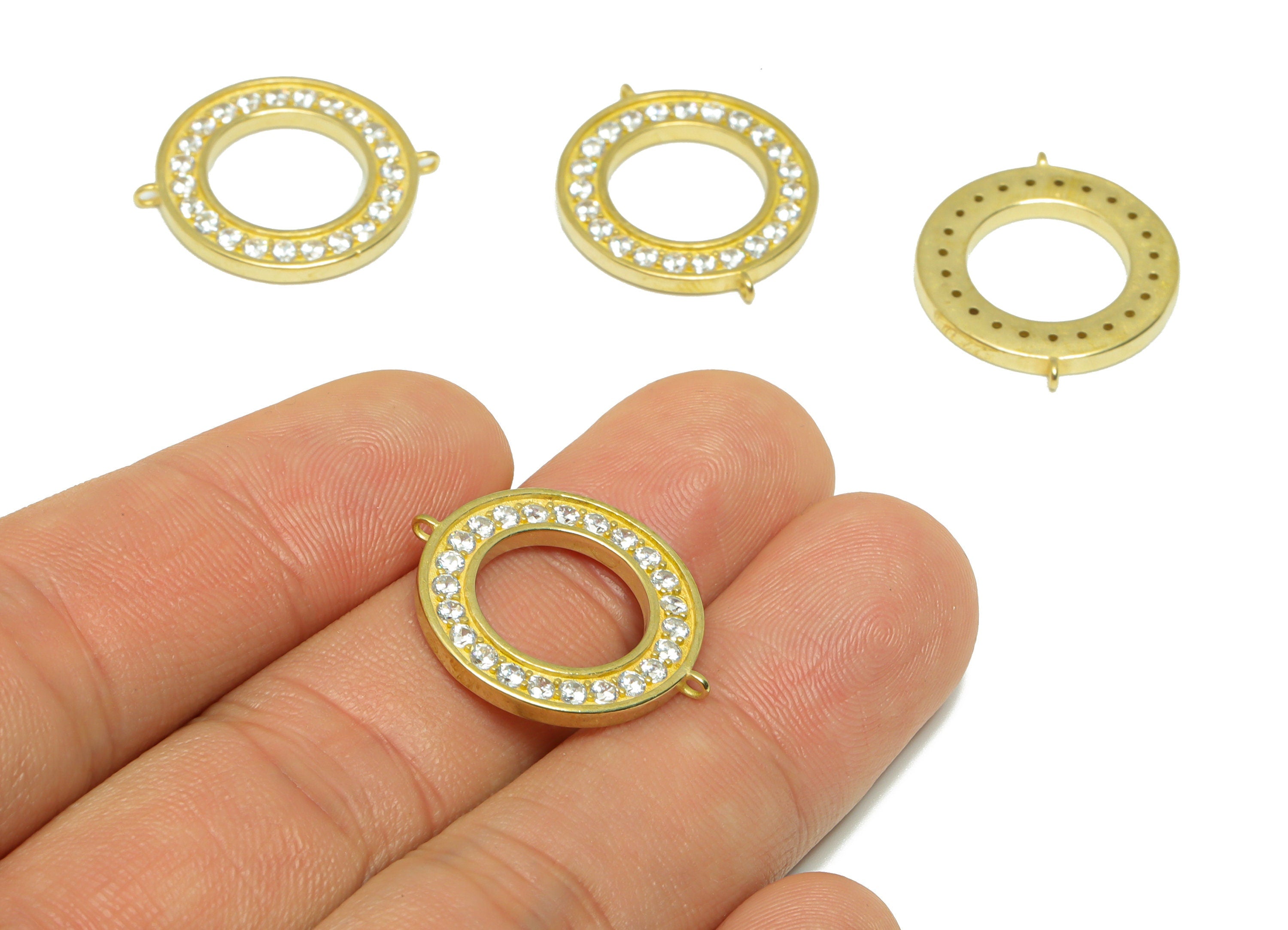 Brass CZ Round Earring Connector - Raw Brass Cubic Zircon Bracelet Connector - Bracelet Charm - Brass Zircon Charm - 23x19.9x3mm - PP9304 - DOMEDBAZAAR