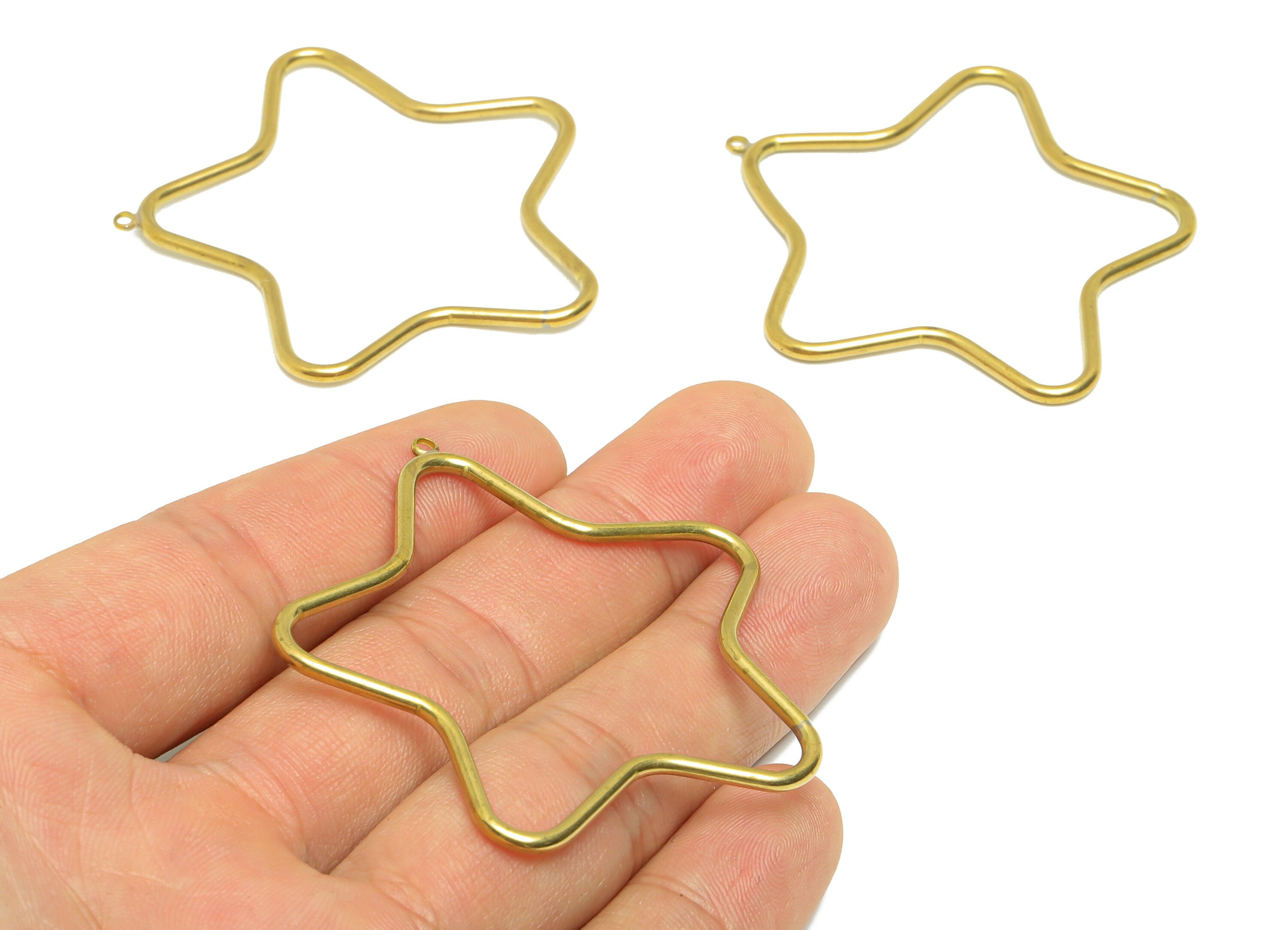 Brass Star Wire Earring Charm - Raw Brass Star Earring Charm - Brass Wire Star Pendant - For Pendant - Star Ring - 53x51x1mm - PP9414 - DOMEDBAZAAR