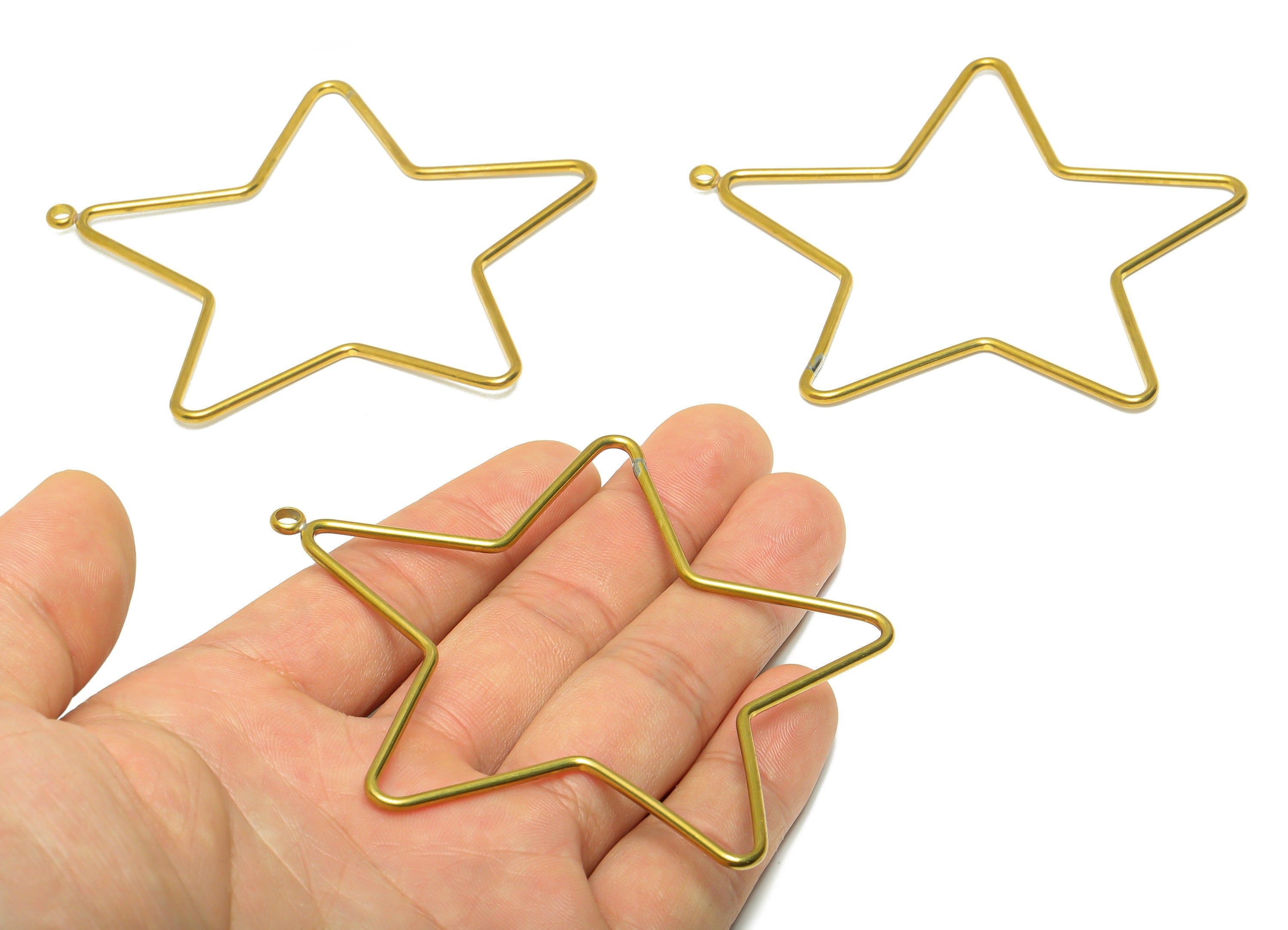 Brass Star Wire Earring Charm - Raw Brass Star Earring Charm - Brass Wire Star Pendant - For Pendant - Star Ring - 83x77x1mm - PP9413 - DOMEDBAZAAR