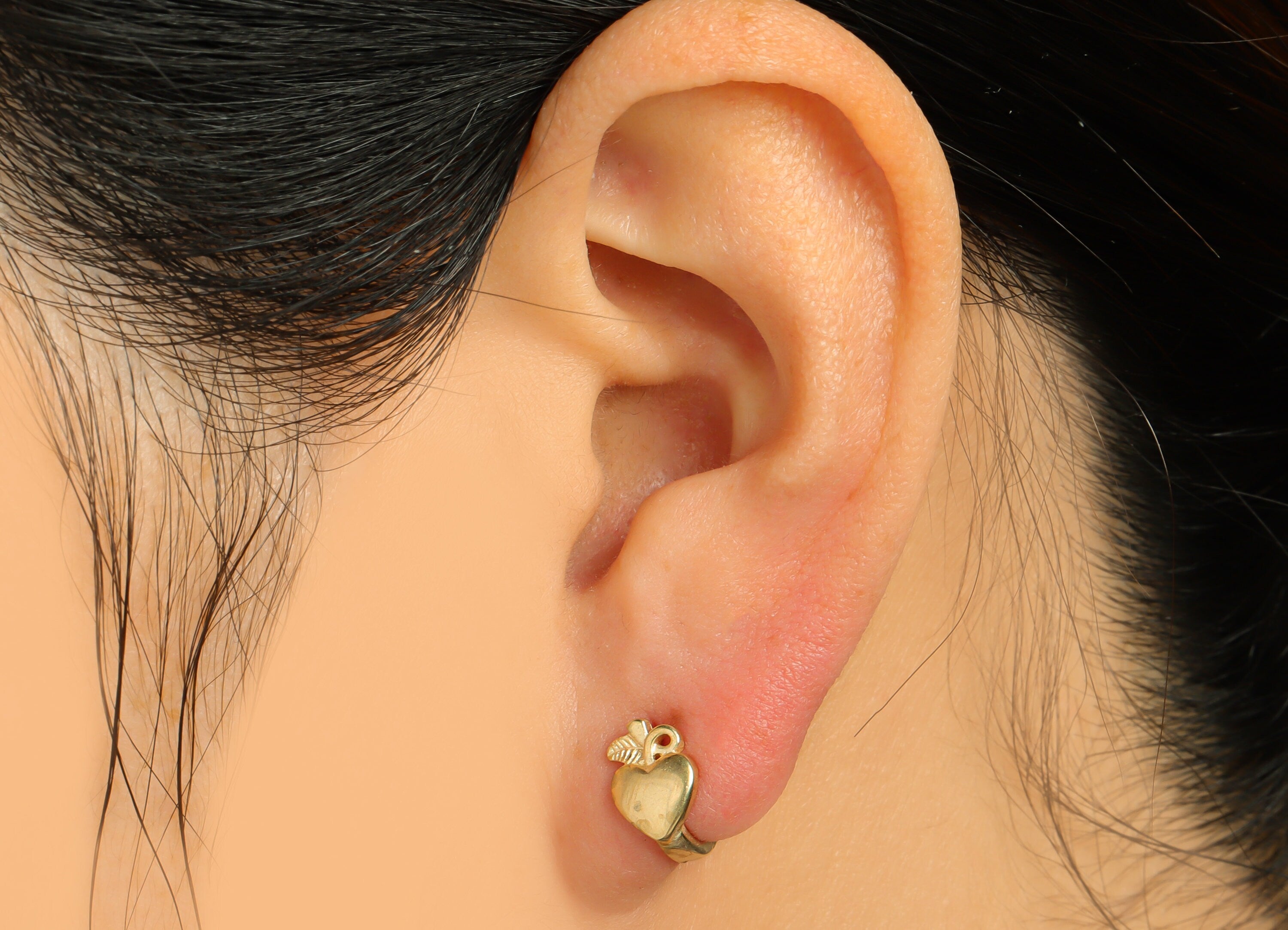 Brass Heart Huggie Hoop Earring - Raw Brass Apple Earring Clasp - Brass Heart Clasp Earring - Clasp Hoop Earring - 9.59x9.03x6.58mm - PP9607 - DOMEDBAZAAR