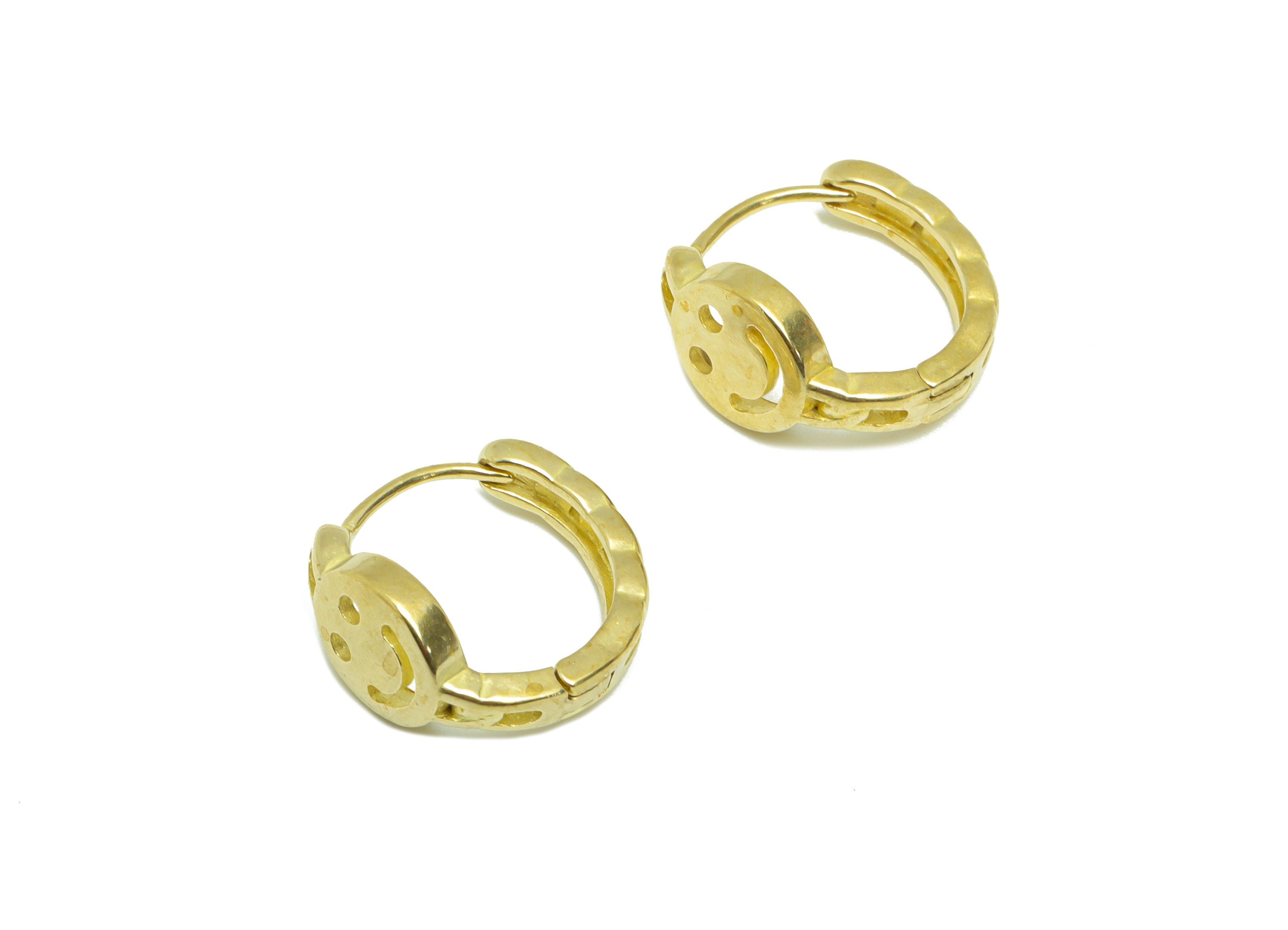 Brass Chain Huggie Hoop Earring - Raw Brass Happy Face Earring Clasp - Brass Happy Clasp Earring - Clasp Hoop Earring - 13x13x7.7mm - PP9614 - DOMEDBAZAAR