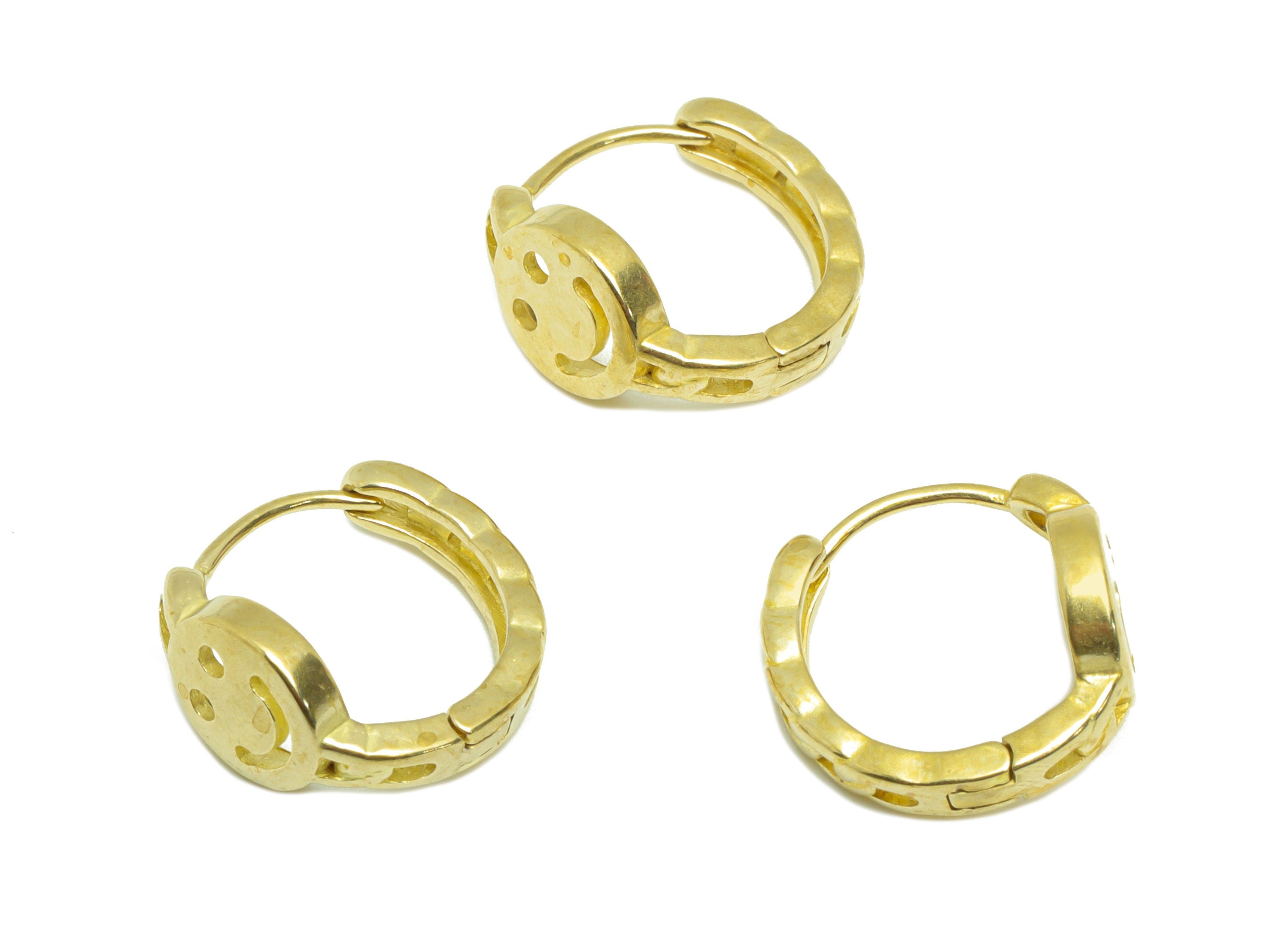 Brass Chain Huggie Hoop Earring - Raw Brass Happy Face Earring Clasp - Brass Happy Clasp Earring - Clasp Hoop Earring - 13x13x7.7mm - PP9614 - DOMEDBAZAAR