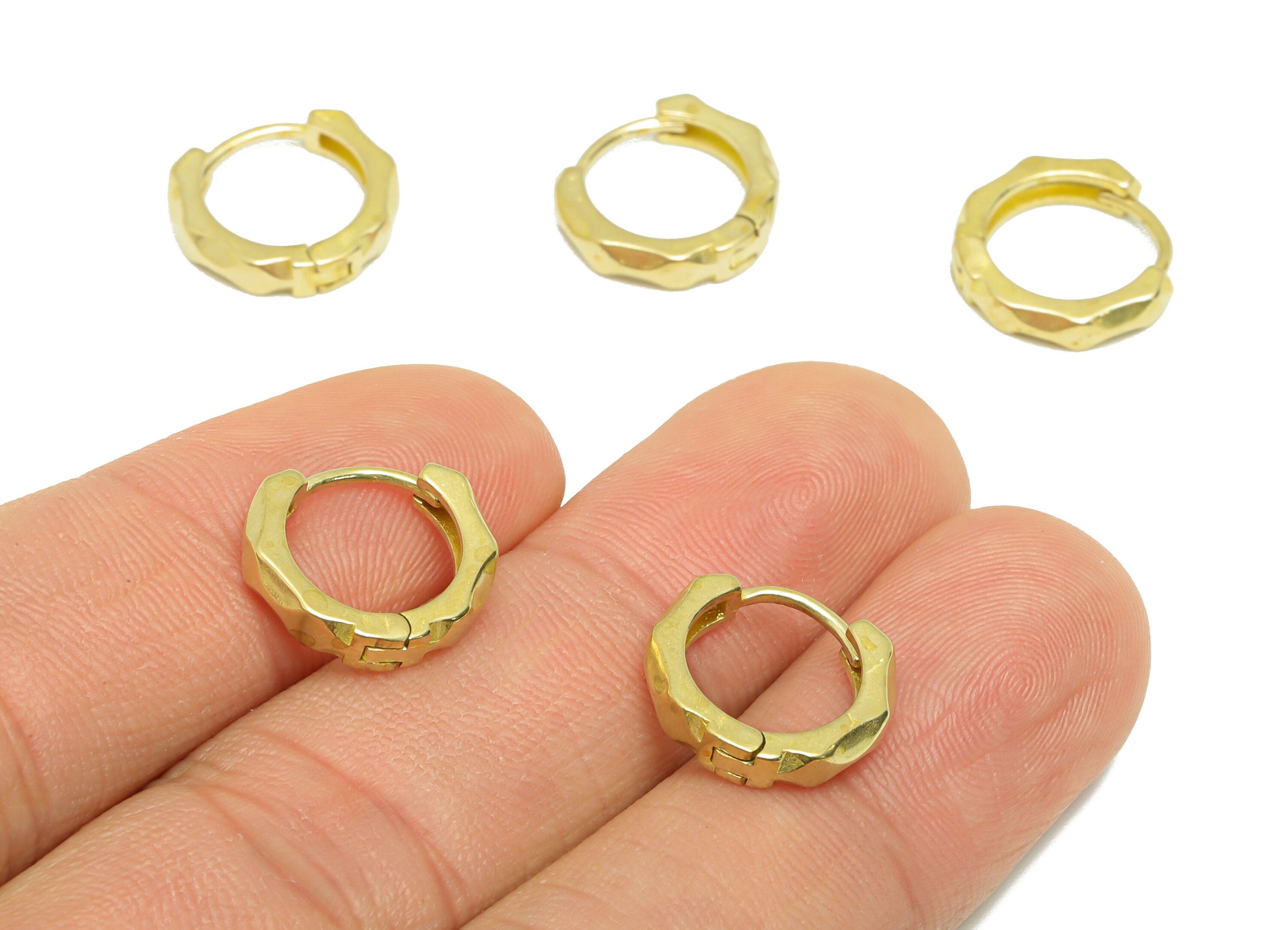 Octagon Huggie Hoop Earring - Raw Brass TexturedEarring Clasp - Brass Clasp Earring - Geometry Clasp Hoop Earring - 14.07x12x2mm - PP9612 - DOMEDBAZAAR