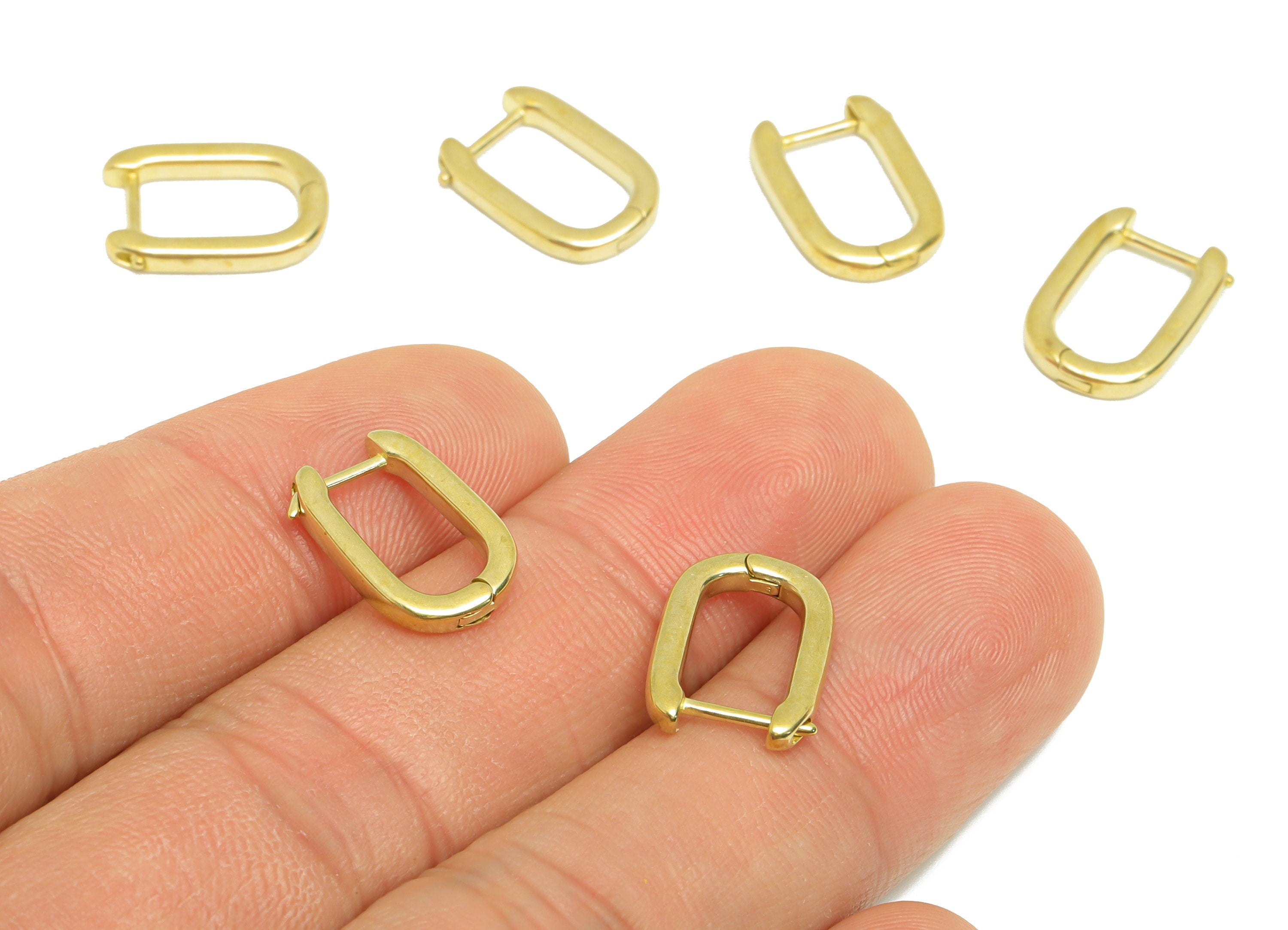Brass Rectangle English Lock Earring - Raw Brass Geometry Earring - Rectangle Hoop Lock Earring - English Lock Earring - 14x10x2mm - PP9597 - DOMEDBAZAAR