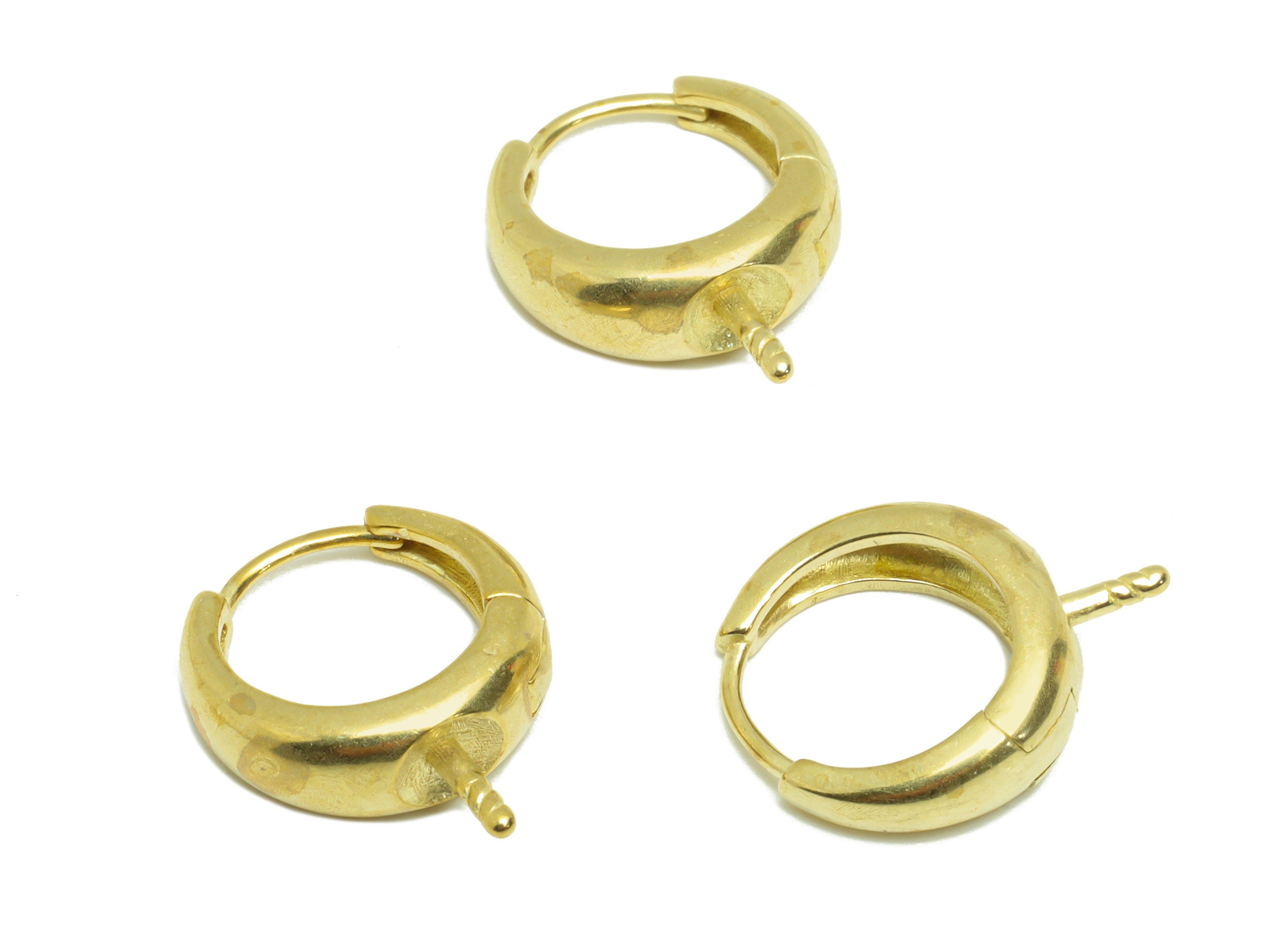 Brass Round Hoop Earring Pearl Setting - Raw Brass Wire Earring Clasp - Huggie Clasp Earring- Clasp Hoop Earring - 17x14.3x5.03mm - PP9595 - DOMEDBAZAAR
