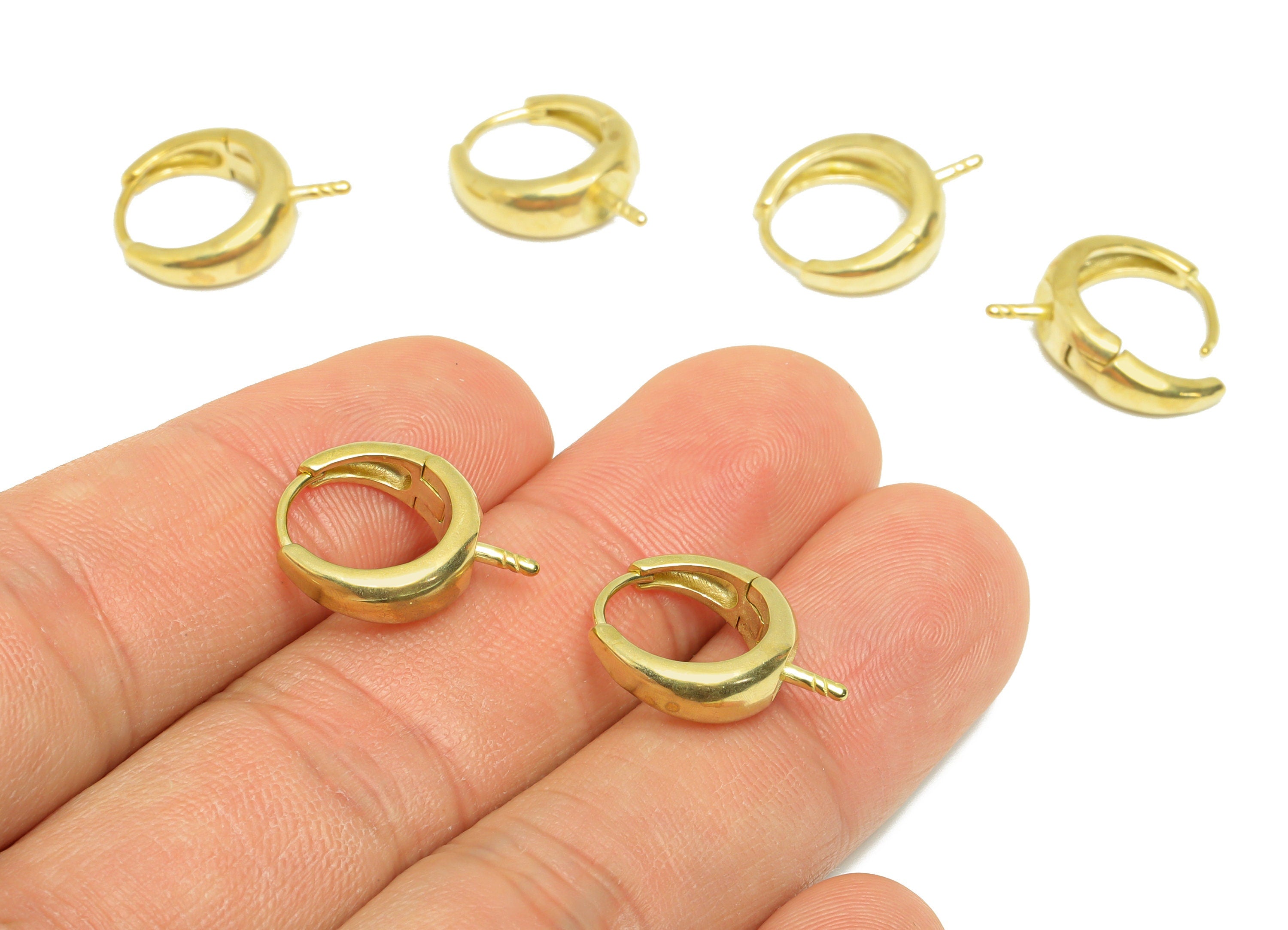 Brass Round Hoop Earring Pearl Setting - Raw Brass Wire Earring Clasp - Huggie Clasp Earring- Clasp Hoop Earring - 17x14.3x5.03mm - PP9595 - DOMEDBAZAAR
