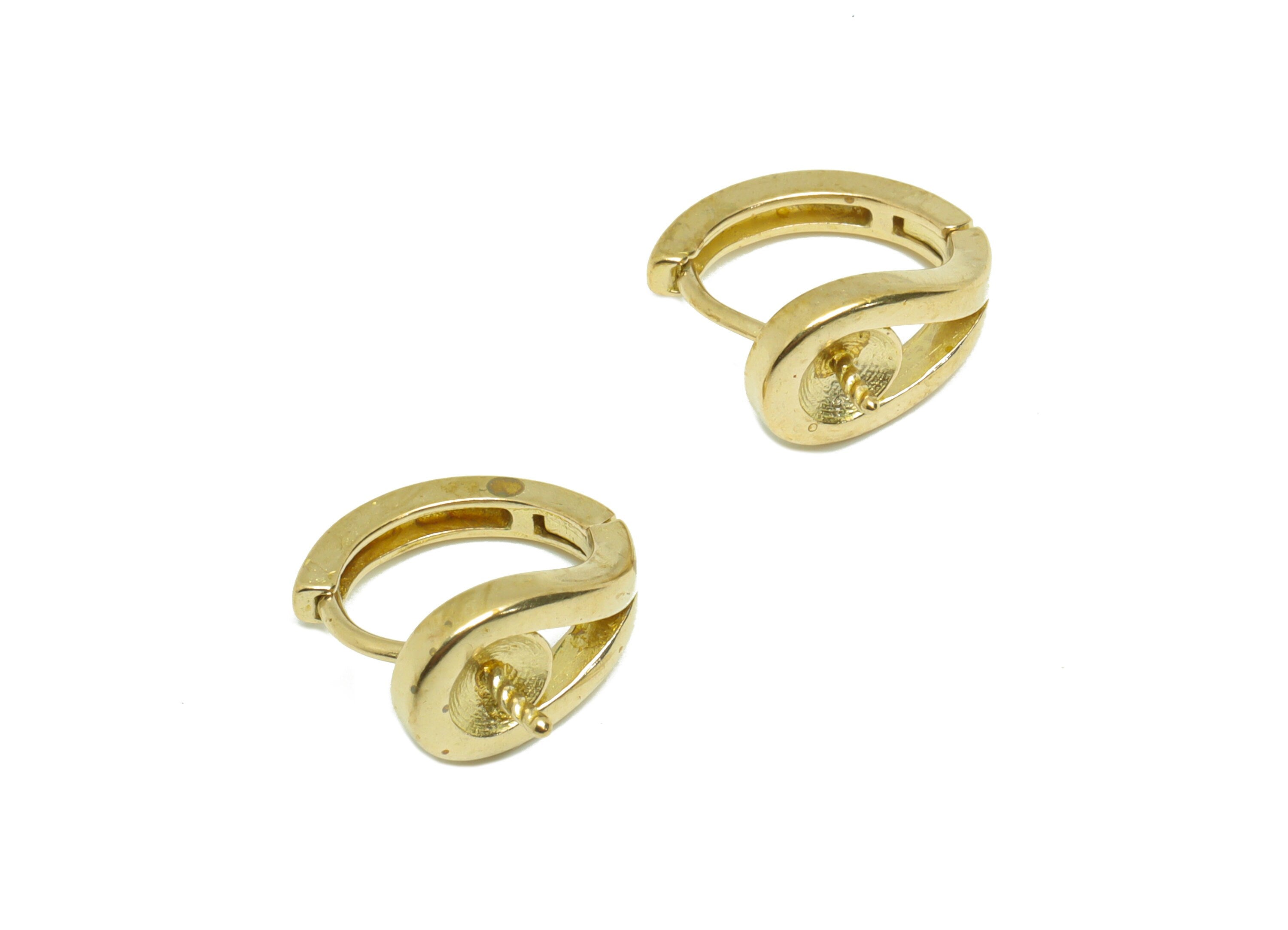 Brass Teardrop Huggie Hoop Earring - Raw Brass Earring Clasp Pearl Setting - Clasp Hoop Earring - Clasp Hoop Earring - 14.7x12x7mm - PP9582 - DOMEDBAZAAR