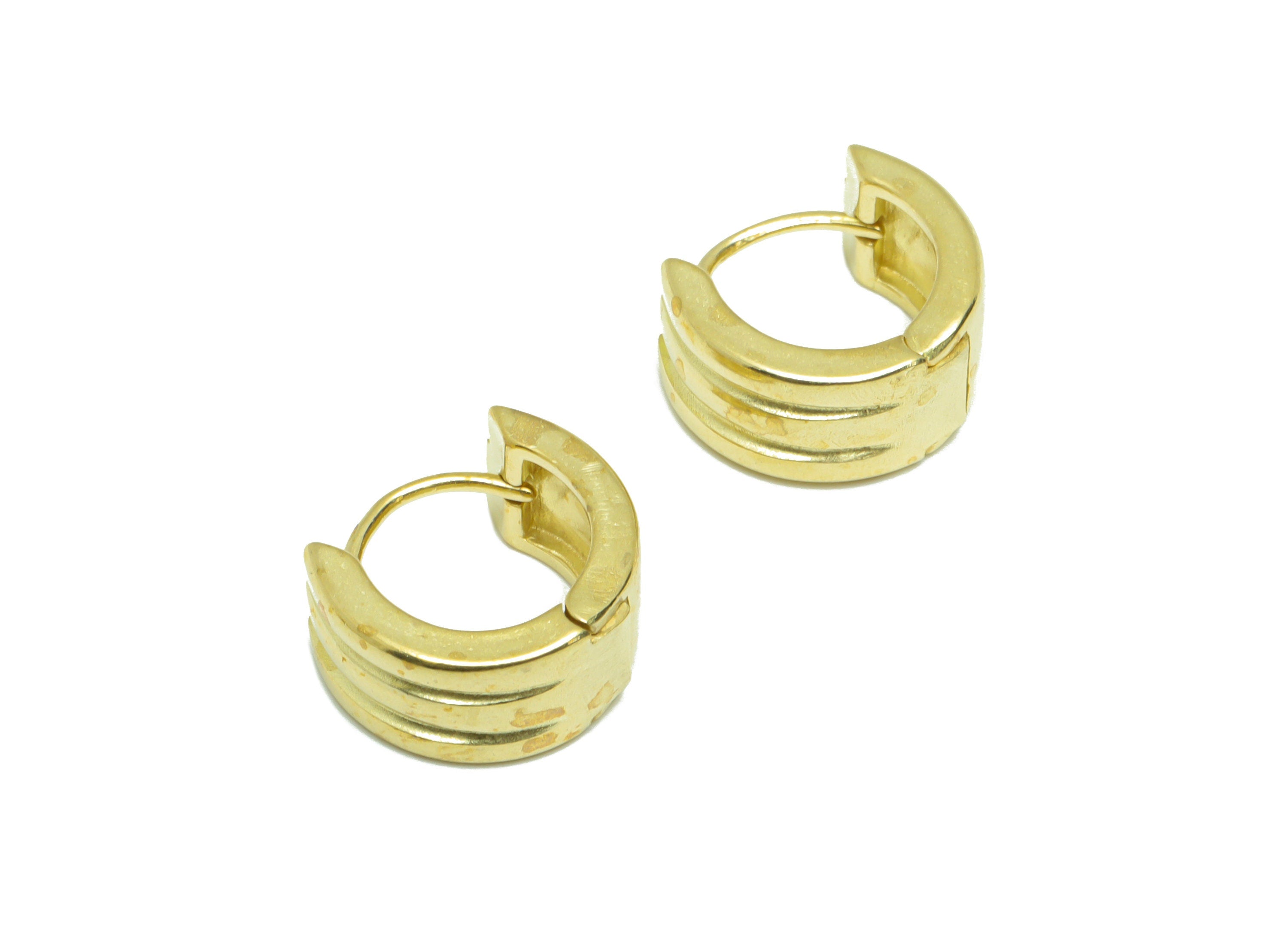 Brass Textured Huggie Hoop Earring - Raw Brass Thick Earring Clasp - Brass Wide Circle Clasp Hoop Earring - 14x12.63x6.94mm - PP9593 - DOMEDBAZAAR