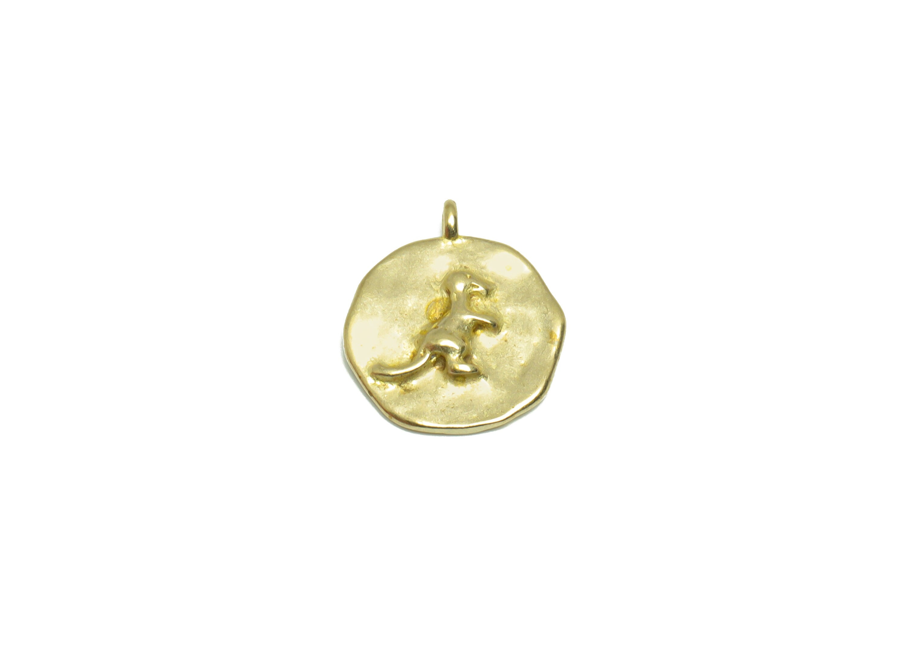 Hammered Dinosaur Earring Charm - Raw Brass Round Animal Earring Charm - Brass Dinosaur Pendant - Round Pendant - 15.6x13.1x2.33mm - PP9583 - DOMEDBAZAAR