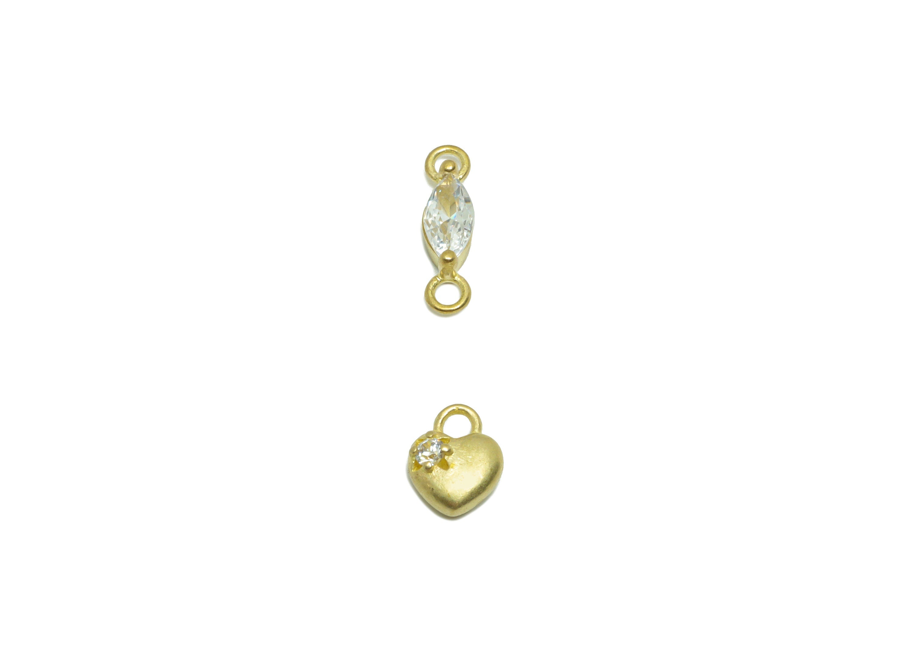 Brass CZ Heart Earring Charm - Raw Brass Zircon Heart Earring Charm - Marquise Connector Heart Assembly - Bracelet Charm - 11x2x3mm - PP9592 - DOMEDBAZAAR