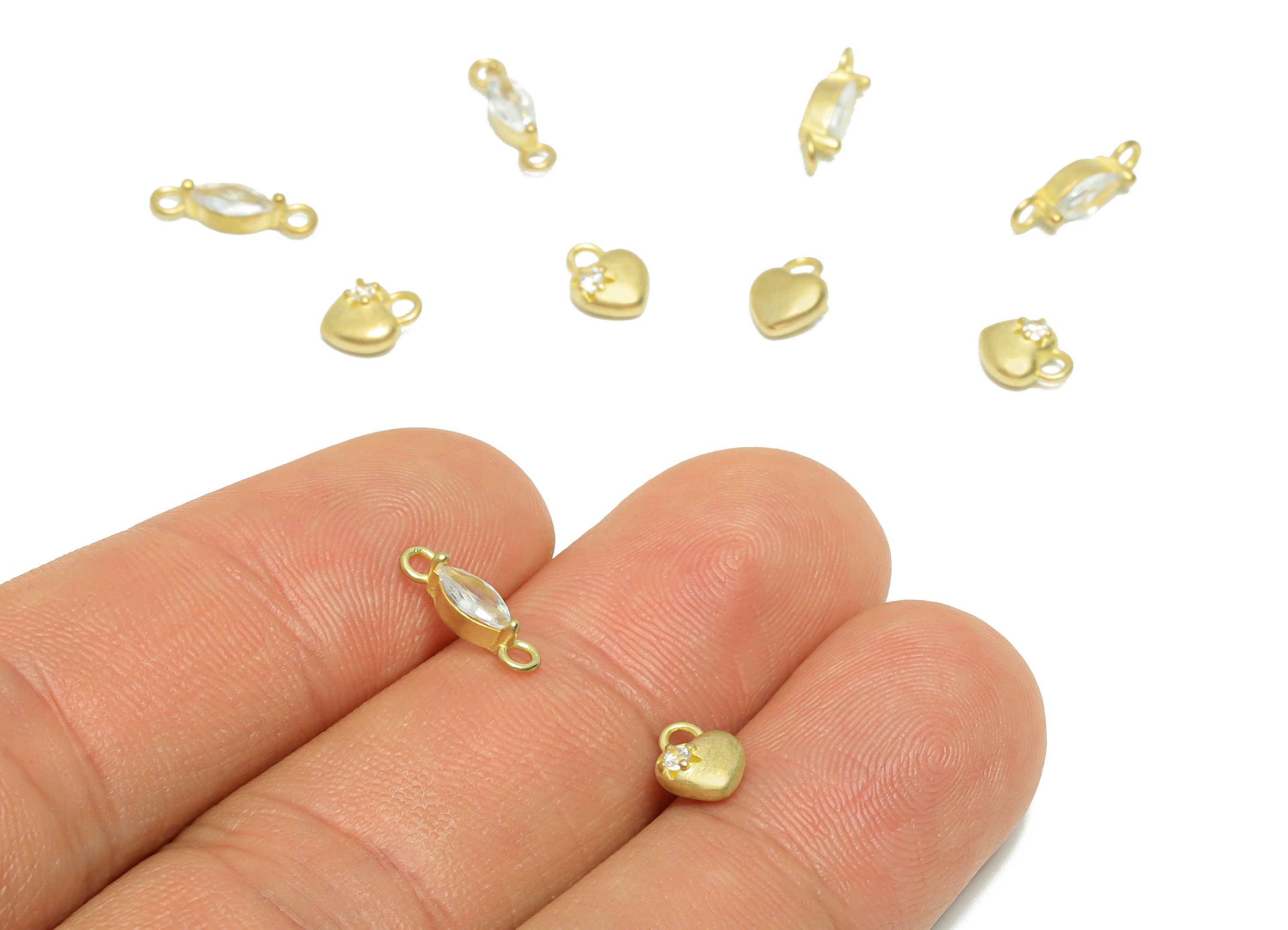 Brass CZ Heart Earring Charm - Raw Brass Zircon Heart Earring Charm - Marquise Connector Heart Assembly - Bracelet Charm - 11x2x3mm - PP9592 - DOMEDBAZAAR