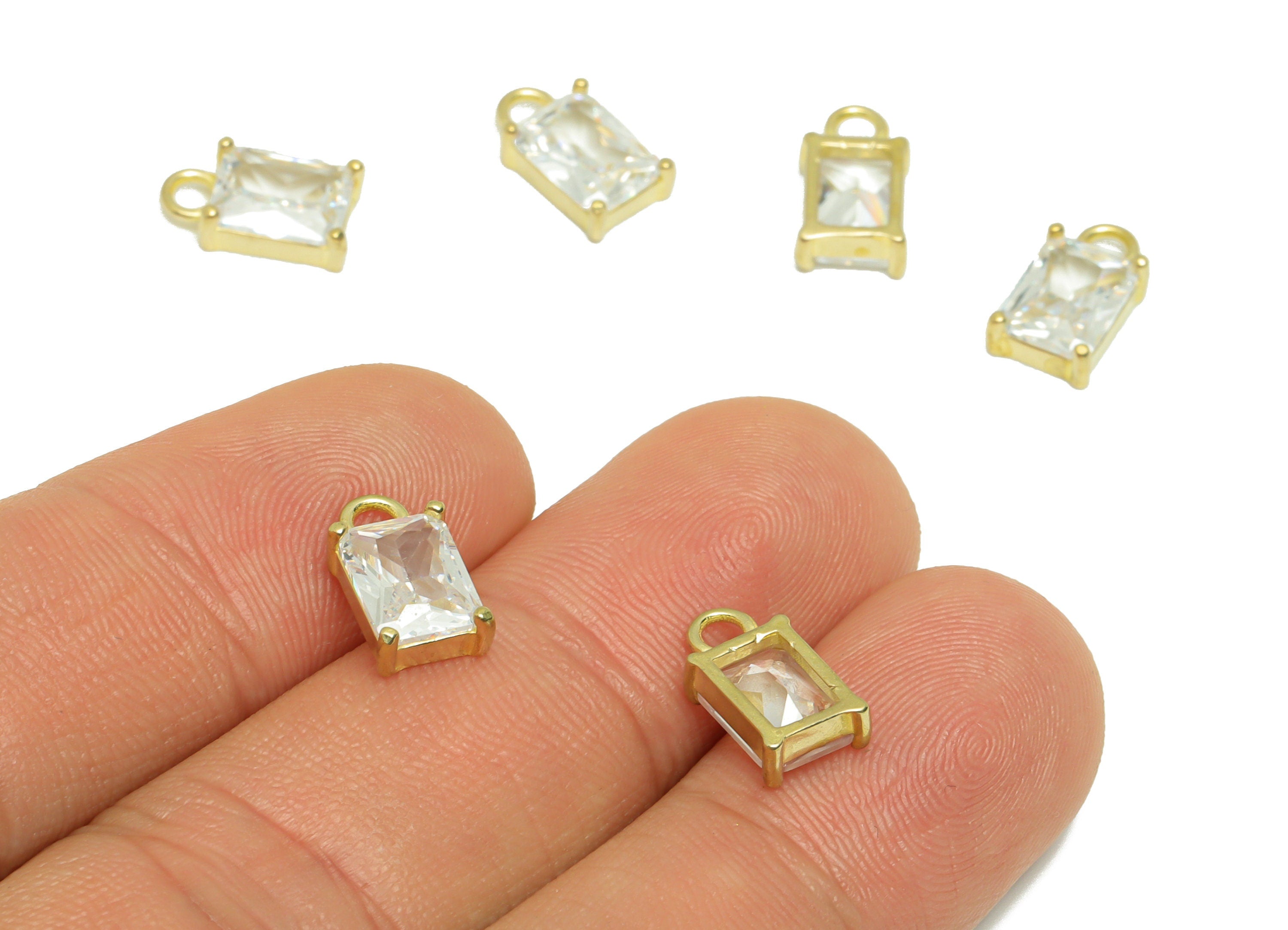 Brass CZ Rectangle Earring Charm - Raw Brass Rectangle Cubic Zircon Earring Charm - Geometry Zircon Pendant - 6.47x11.58x3.31mm - PP9544 - DOMEDBAZAAR