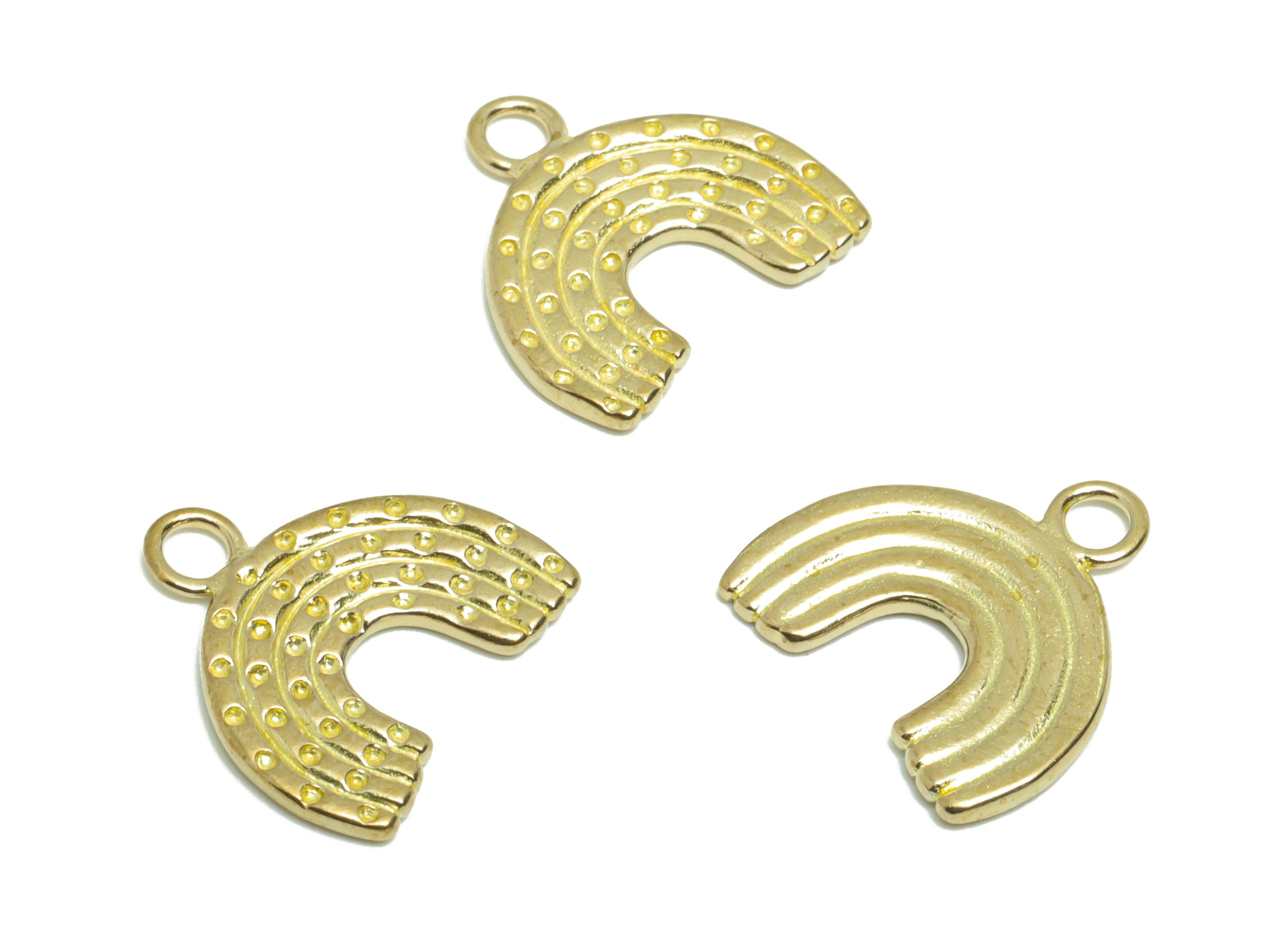 Brass Rainbow Earring Charm - Raw Brass Textured Rainbow Earring Charm - Brass Rainbow Pendant - 14.7x14.1x1.37mm - PP9555 - DOMEDBAZAAR