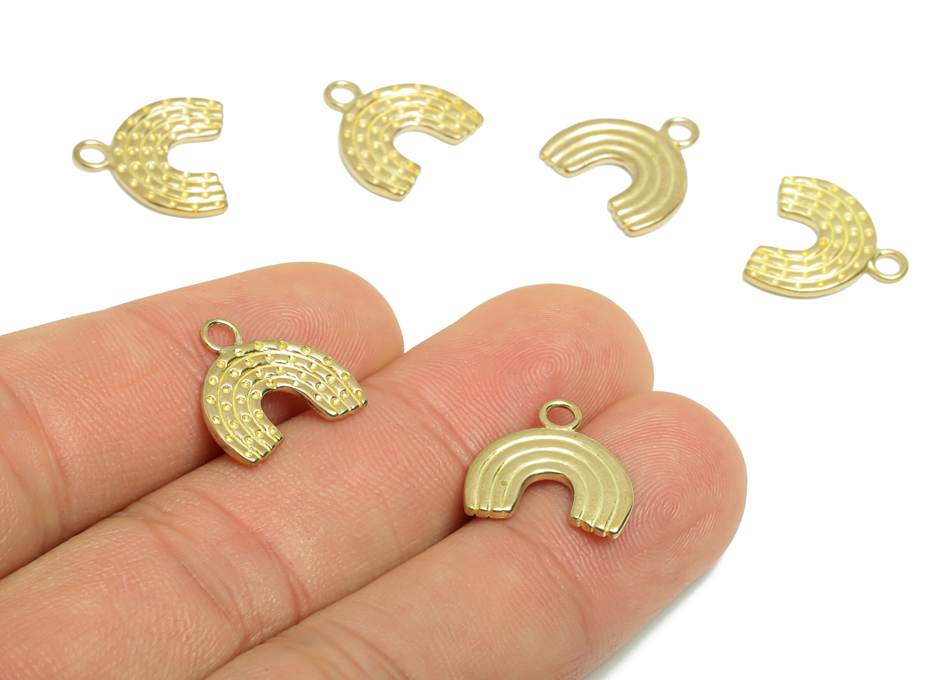 Brass Rainbow Earring Charm - Raw Brass Textured Rainbow Earring Charm - Brass Rainbow Pendant - 14.7x14.1x1.37mm - PP9555 - DOMEDBAZAAR