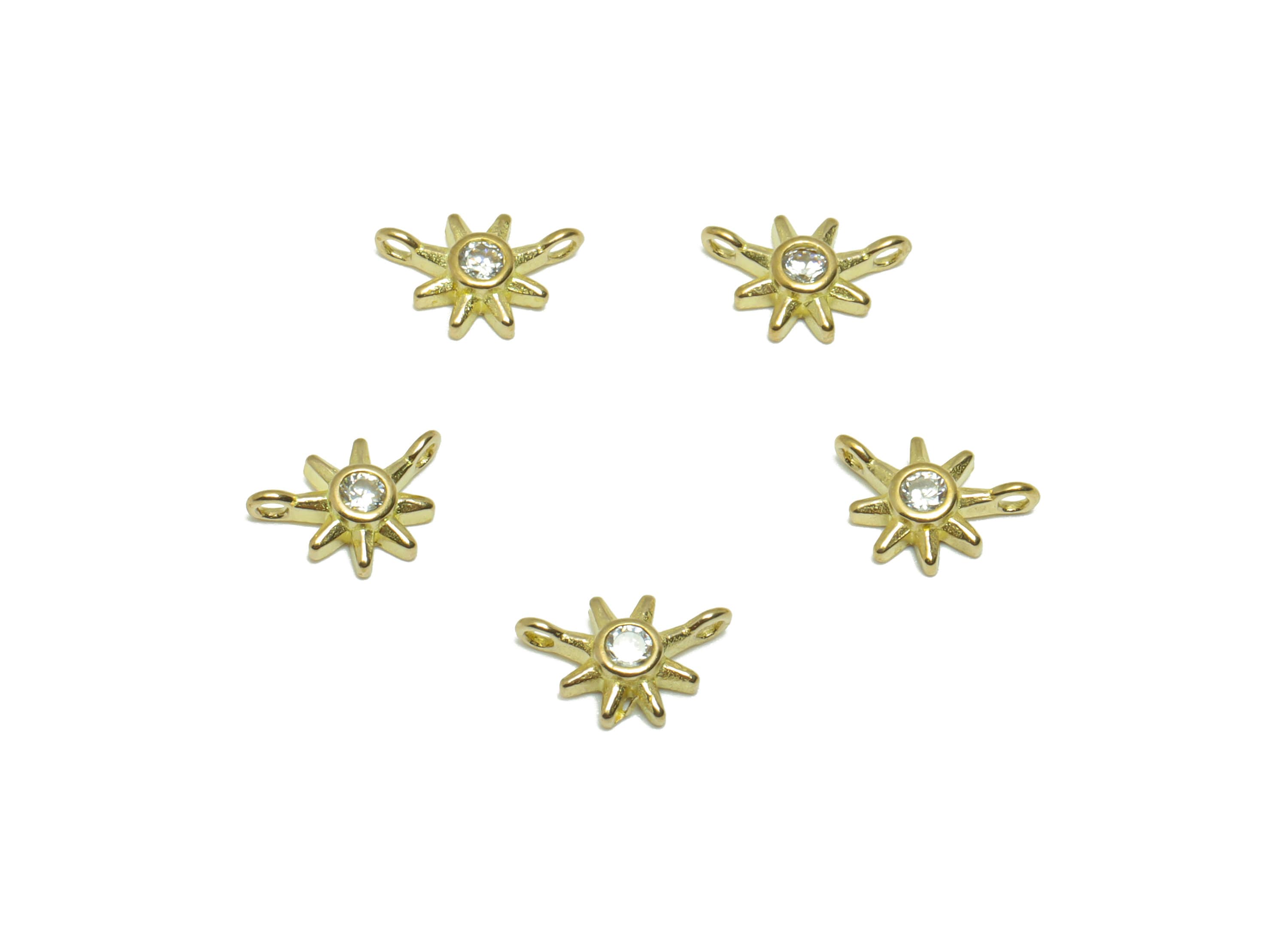 Brass Flower Earring Connector - Raw Brass Zircon Sunshine Earring Connector - Sun Necklace Charm - Mini Star Pendant - 8x5x2mm - PP9565 - DOMEDBAZAAR