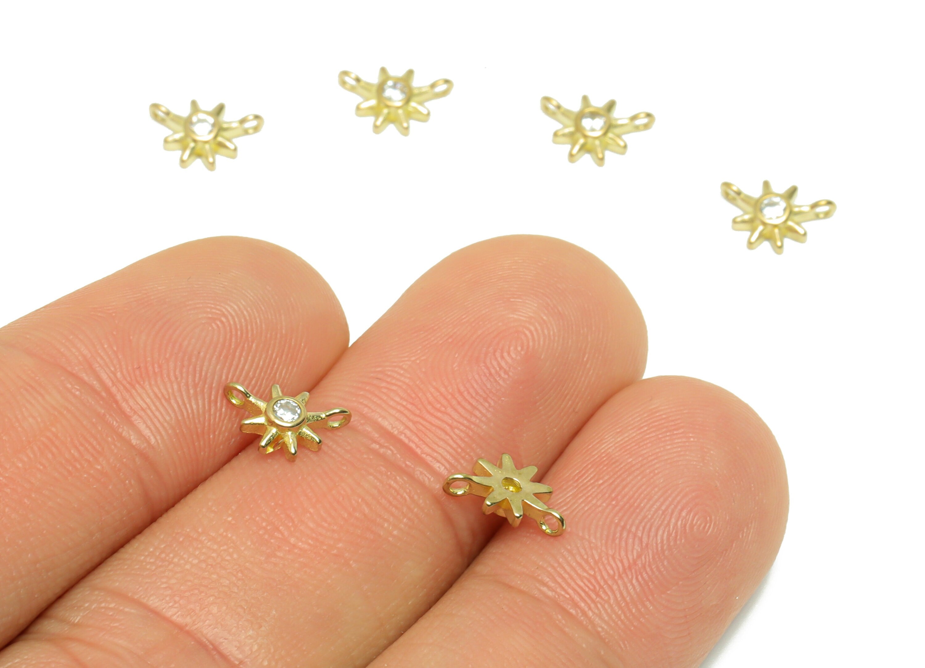 Brass Flower Earring Connector - Raw Brass Zircon Sunshine Earring Connector - Sun Necklace Charm - Mini Star Pendant - 8x5x2mm - PP9565 - DOMEDBAZAAR