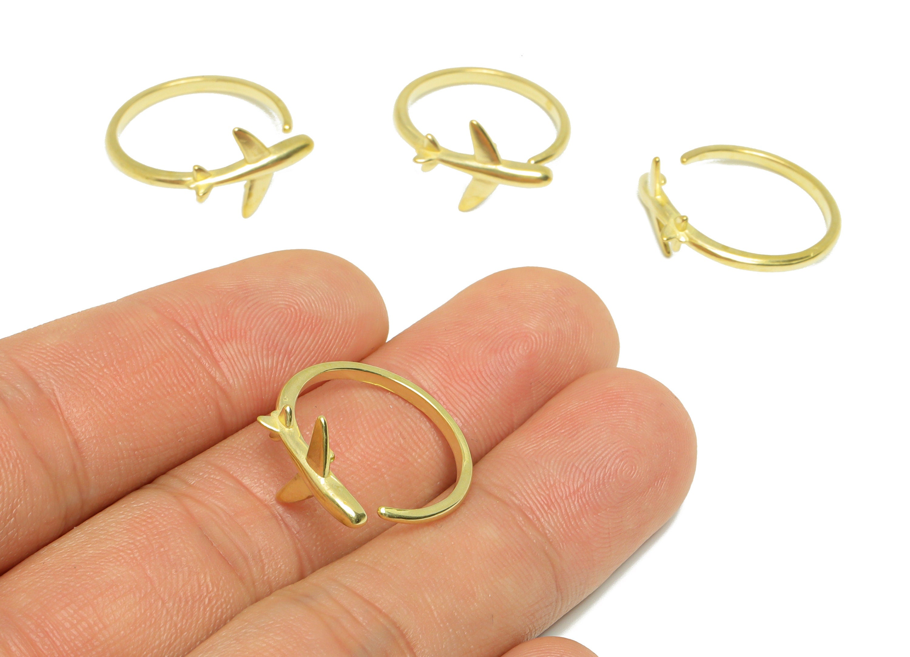 Brass Adjustable Airplane Ring - Raw Brass Ring Settings - Brass Open Airplane Rings - Ring Finding - 22.8x21.8x11mm - PP9561 - DOMEDBAZAAR