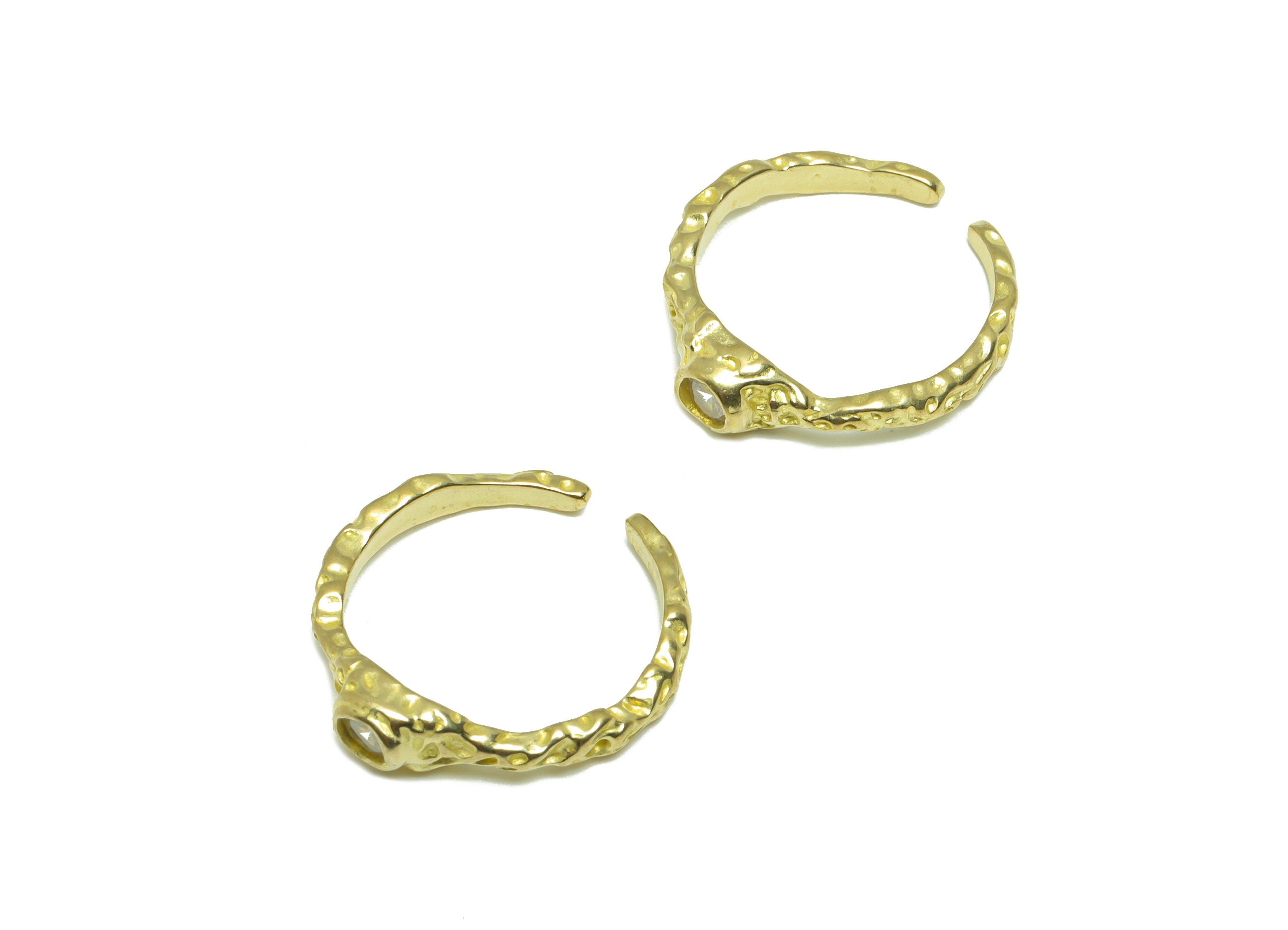 Brass CZ Adjustable Ring - Raw Brass Ring Settings - Brass Textured Rings - Brass Cubic Zircon Textured Rings - 19.6x20.9x4.84mm - PP9546 - DOMEDBAZAAR