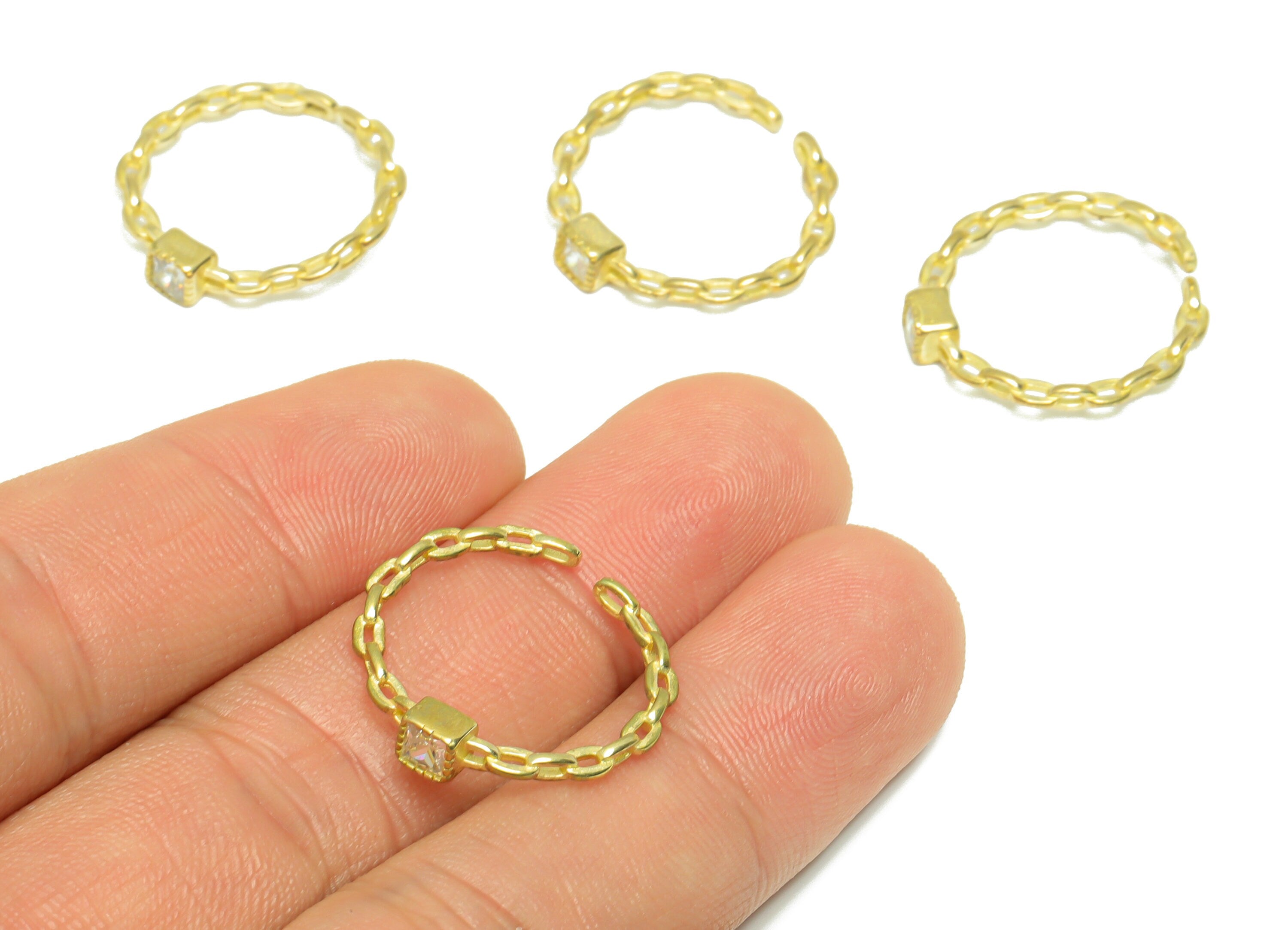 Brass CZ Chain Ring - Raw Brass Cube Ring Settings - Brass Adjustable Rings - Brass Cubic Zircon Chain Rope Rings - 21.4x21.34x3mm - PP9588 - DOMEDBAZAAR