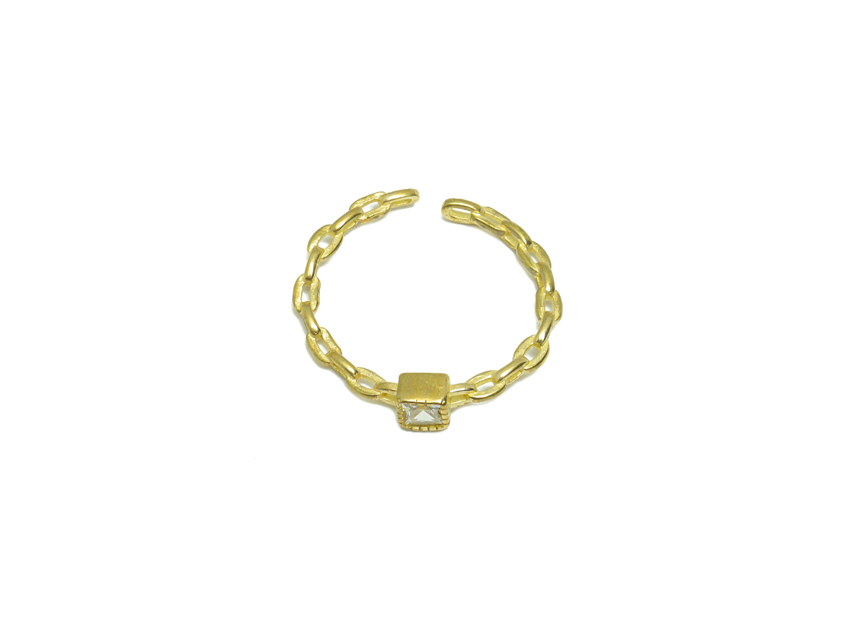 Brass CZ Chain Ring - Raw Brass Cube Ring Settings - Brass Adjustable Rings - Brass Cubic Zircon Chain Rope Rings - 21.4x21.34x3mm - PP9588 - DOMEDBAZAAR
