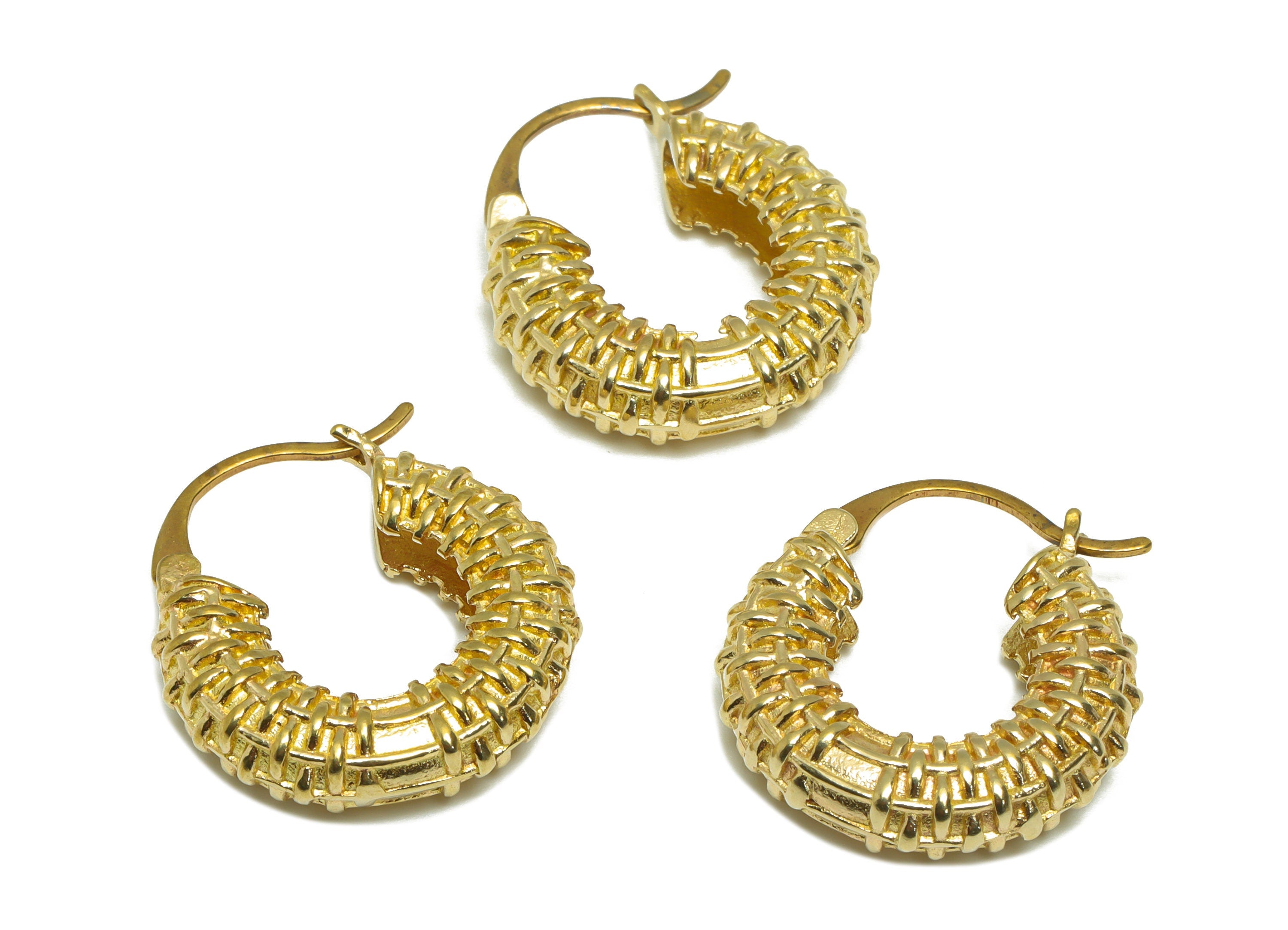 Brass Textured Hinged Back Earring - Raw Brass Thick Hoop Earring - Brass Textured Hoop Earring - Hinged Back Earring - 24x21x10mm - PP9502 - DOMEDBAZAAR