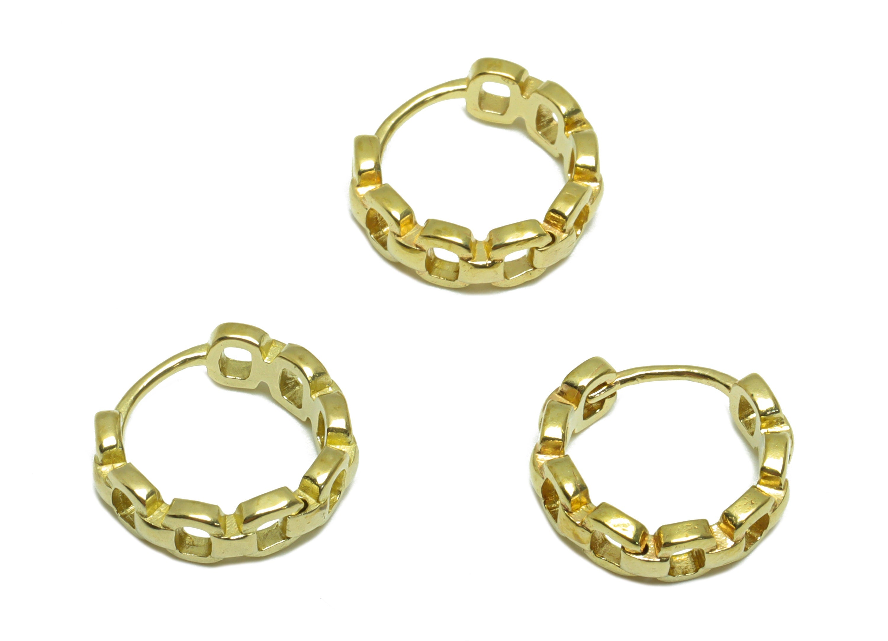 Brass Rope Chain Huggie Hoop Earring - Raw Brass Hoop Huggie Earring - Brass Circle Link Huggie Hoop Earring - 11.89x12.72x2.25mm - PP9534 - DOMEDBAZAAR