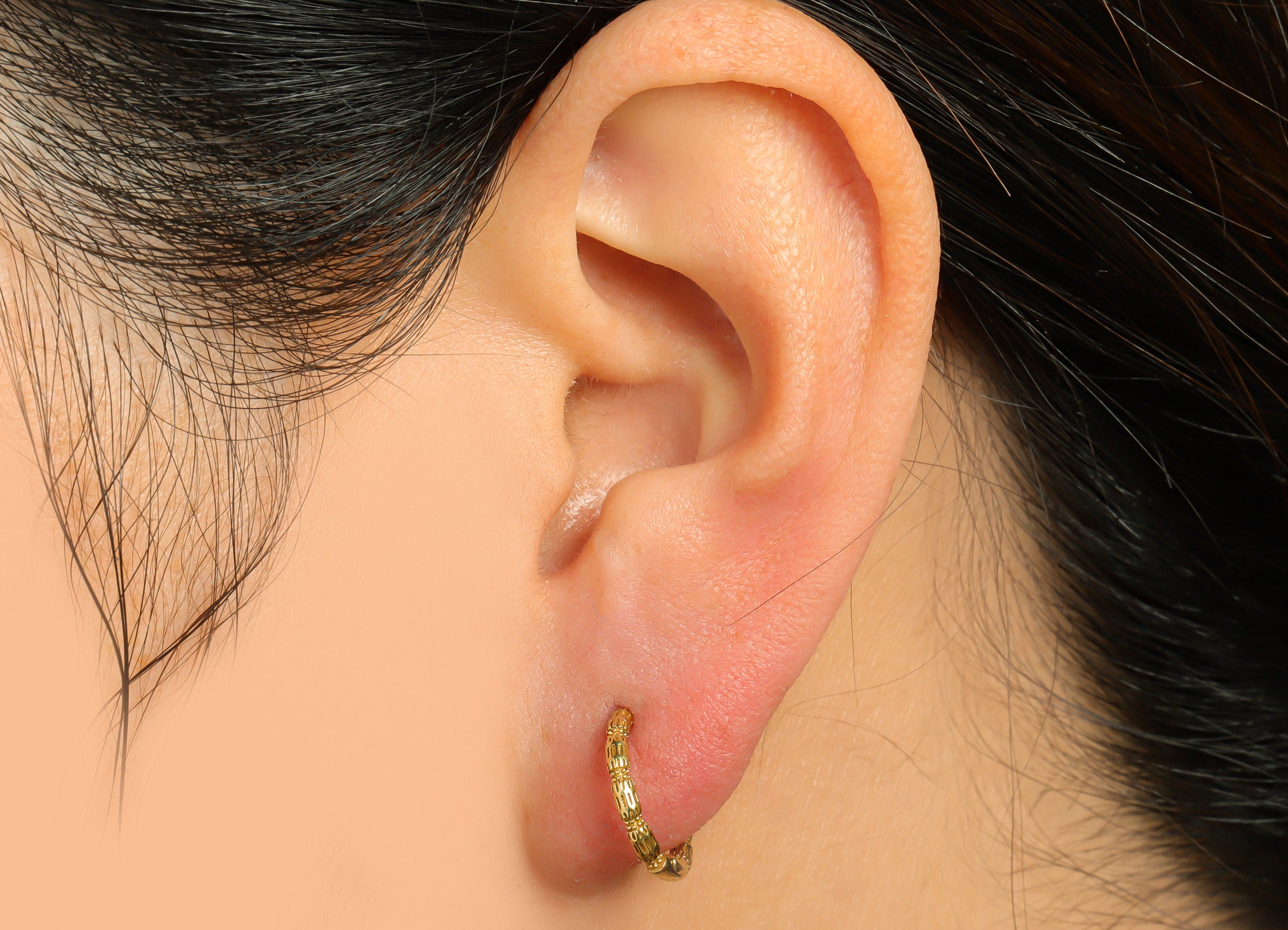 Brass Textured Huggie Hoop Earring - Raw Brass Hoop Huggie Earring - Brass Round Huggie Hoop Earring - 12.65x13.66x1.72mm - PP9530 - DOMEDBAZAAR