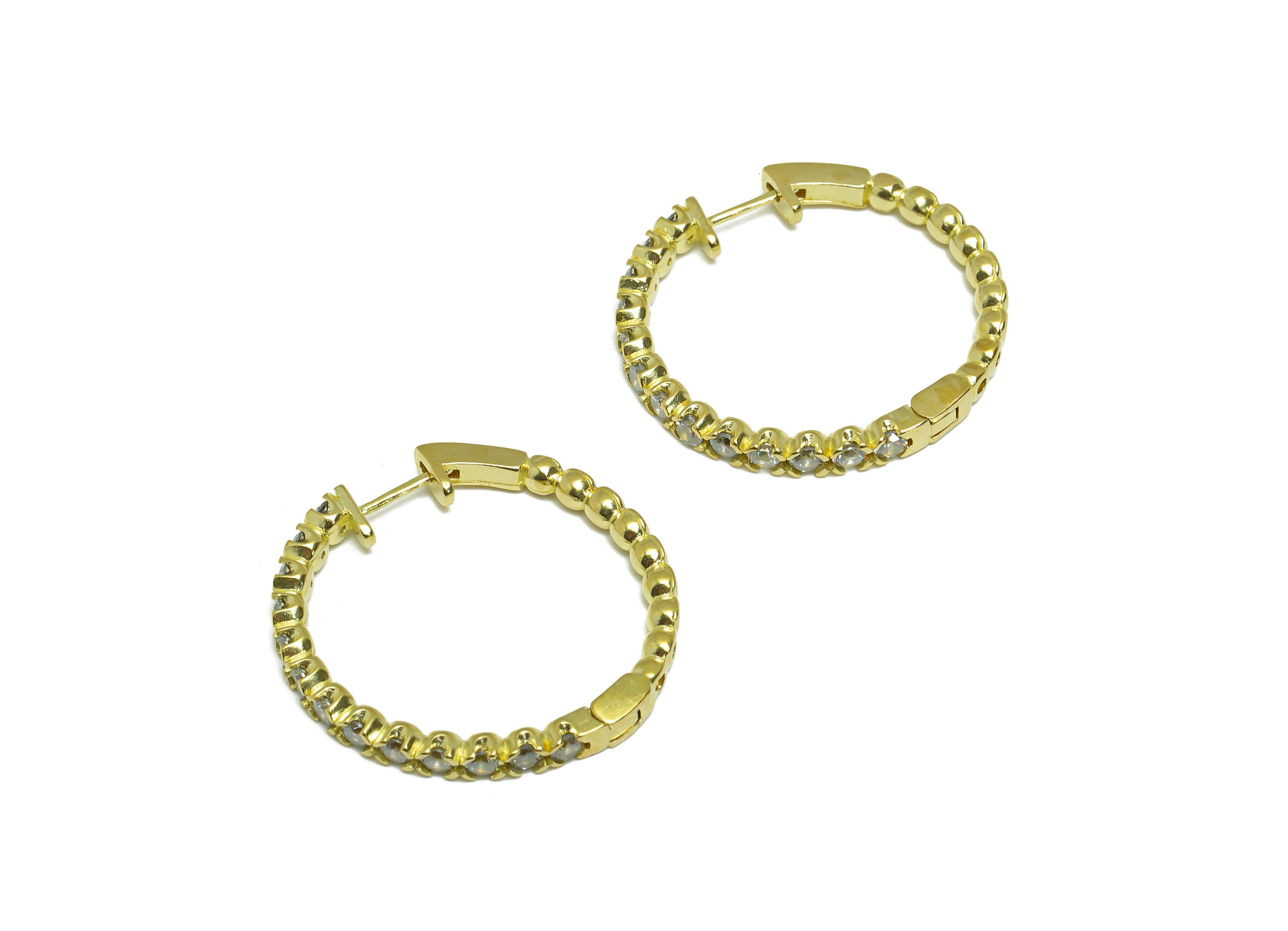 Brass CZ Round Huggie Hoop Earring - Raw Brass Cubic Zircon Hoop Clasp Huggie Earring - Brass Huggie Hoop Earring - 27.2x30x3.22mm - PP9519 - DOMEDBAZAAR