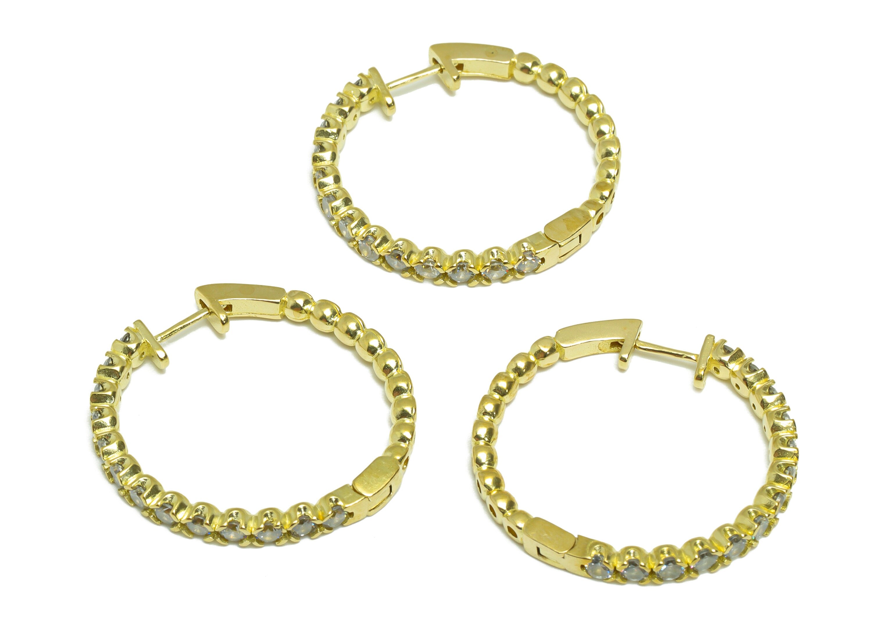 Brass CZ Round Huggie Hoop Earring - Raw Brass Cubic Zircon Hoop Clasp Huggie Earring - Brass Huggie Hoop Earring - 27.2x30x3.22mm - PP9519 - DOMEDBAZAAR