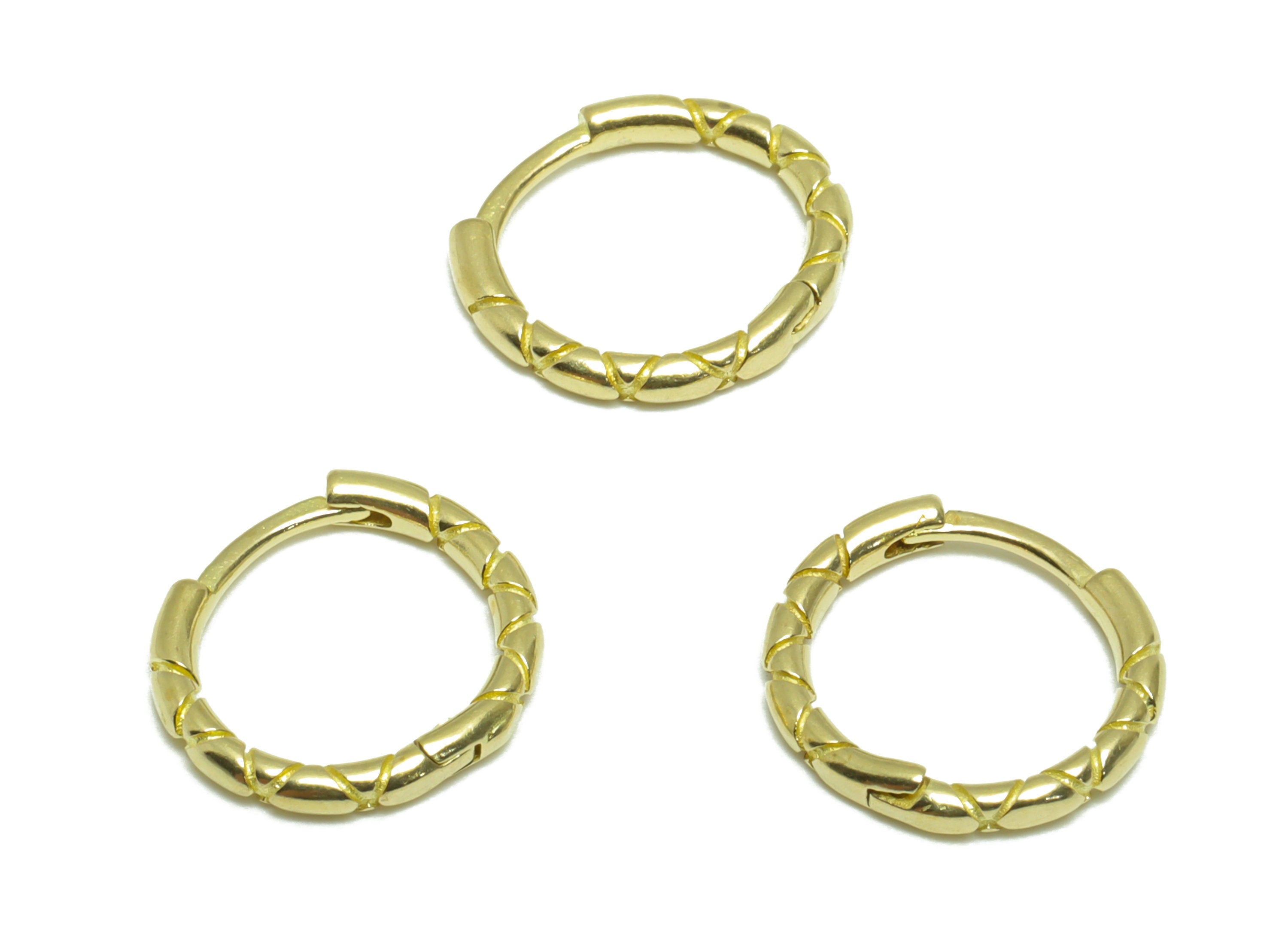 Brass Textured Huggie Hoop Earring - Raw Brass Hoop Huggie Earring With Loop - Brass Round Huggie Hoop Earring - 12.53x12.62x1.71mm - PP9532 - DOMEDBAZAAR