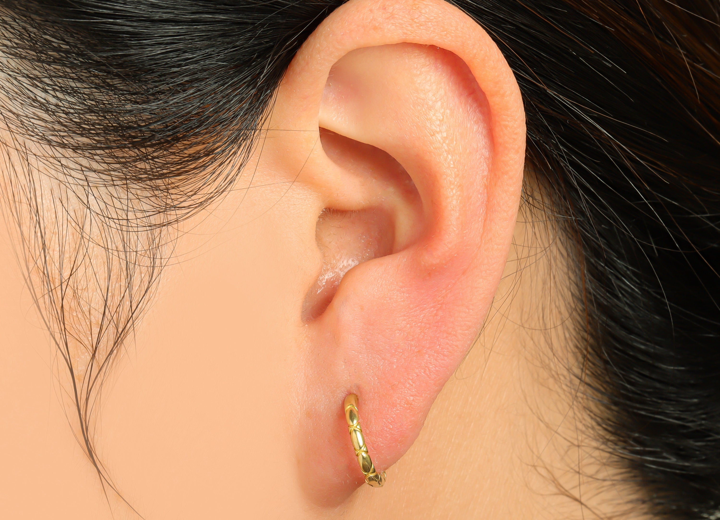 Brass Textured Huggie Hoop Earring - Raw Brass Hoop Huggie Earring With Loop - Brass Round Huggie Hoop Earring - 12.53x12.62x1.71mm - PP9532 - DOMEDBAZAAR