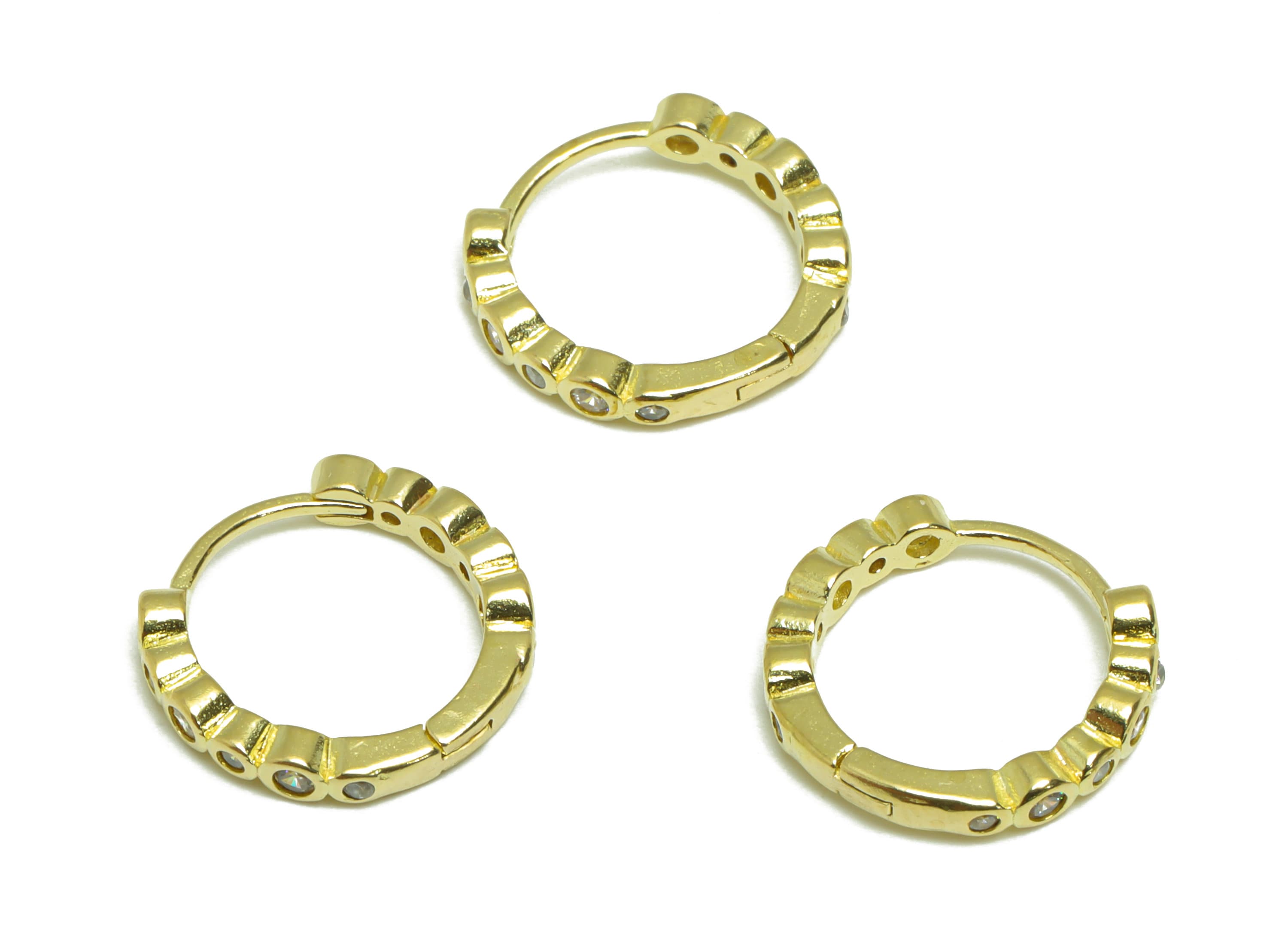 Brass CZ Round Huggie Hoop Earring - Raw Brass Cubic Zircon Hoop Huggie Earring - Brass Beaded Huggie Hoop Earring - 14.10x12x2mm - PP9531 - DOMEDBAZAAR