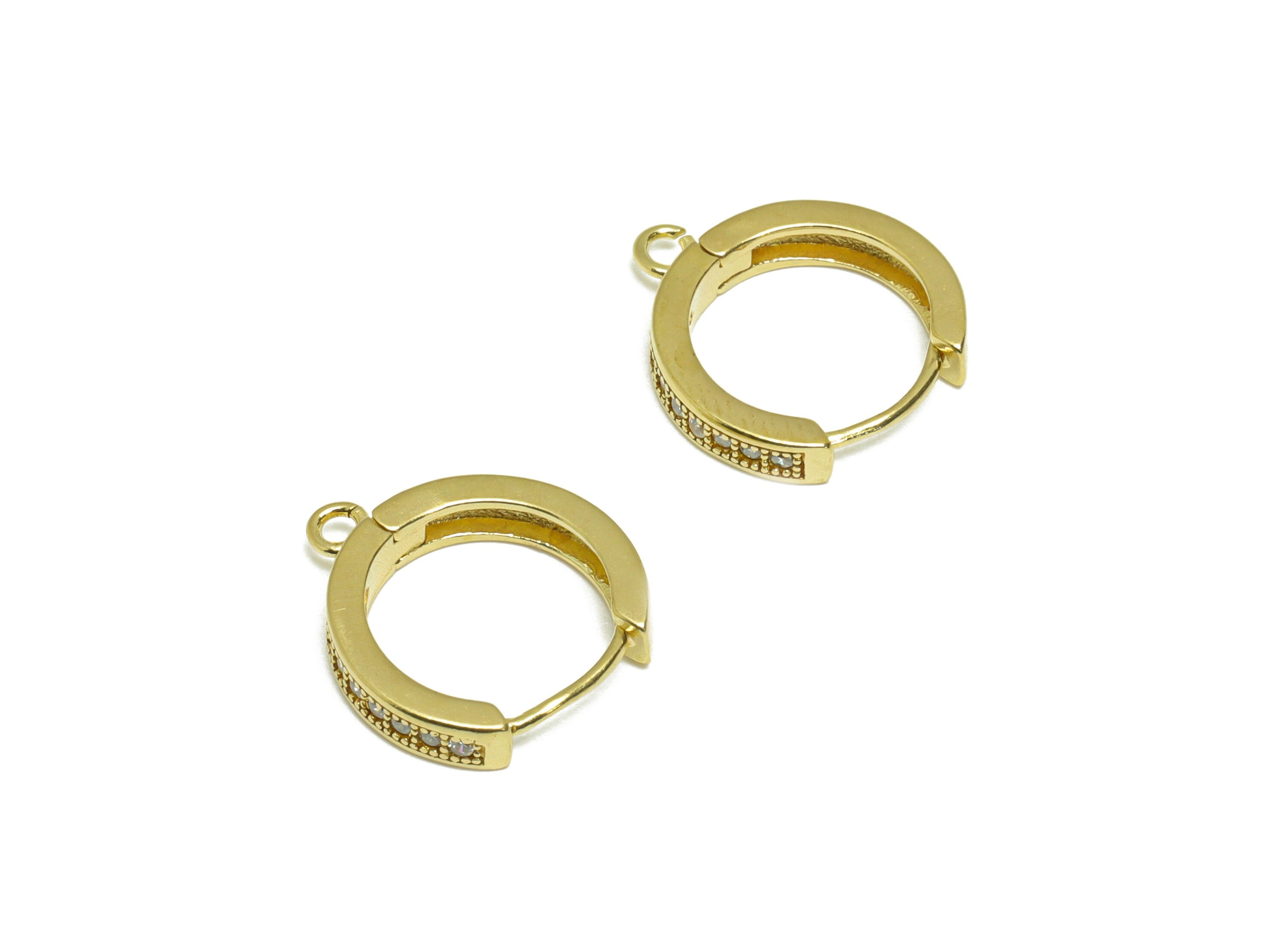 Brass CZ Round Huggie Hoop Earring - Raw Brass Cubic Zircon Hoop Huggie Earring - Brass Clasp Hoop Earring With Loop - 17.34x14x3mm - PP9517 - DOMEDBAZAAR
