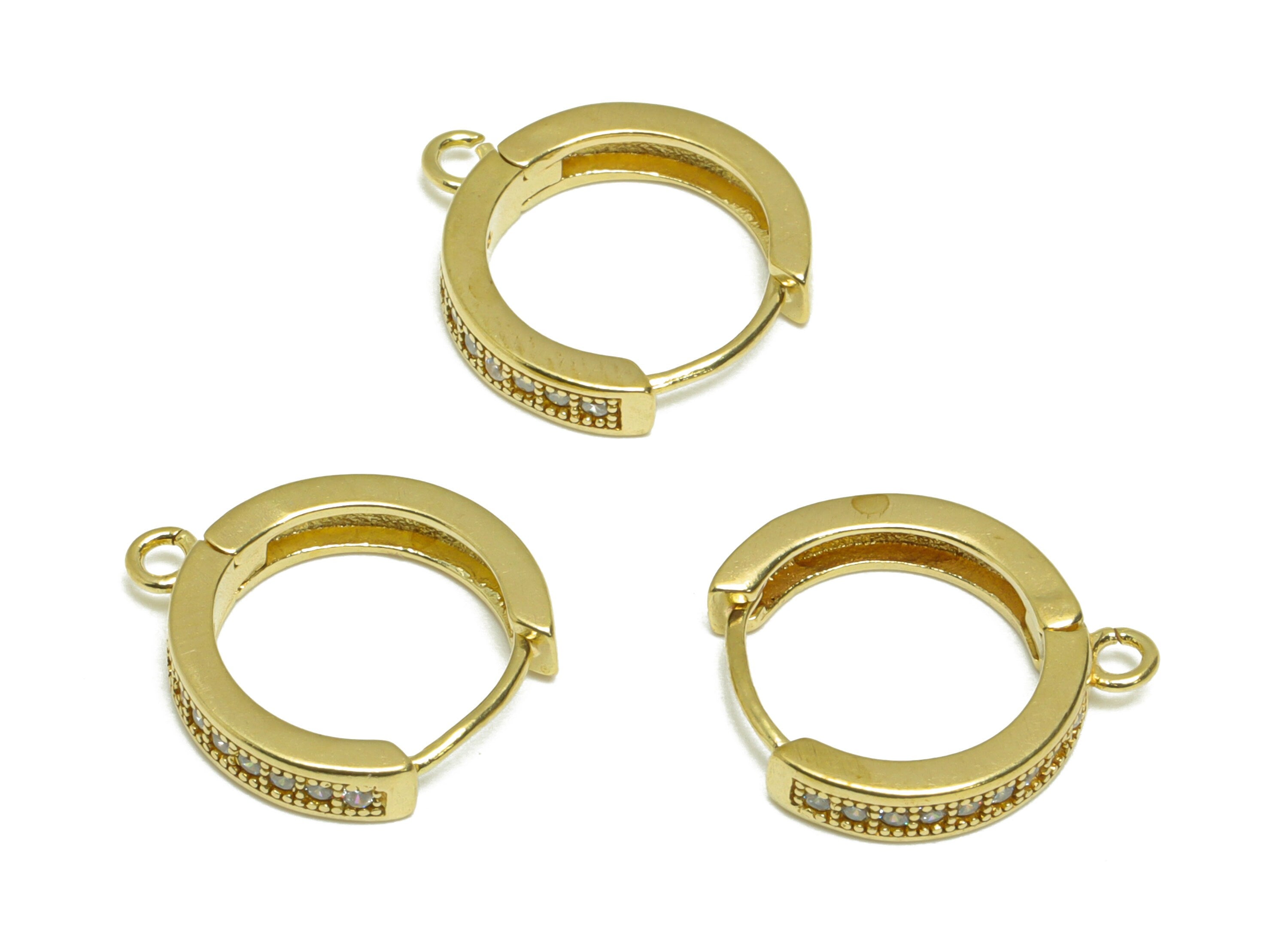 Brass CZ Round Huggie Hoop Earring - Raw Brass Cubic Zircon Hoop Huggie Earring - Brass Clasp Hoop Earring With Loop - 17.34x14x3mm - PP9517 - DOMEDBAZAAR