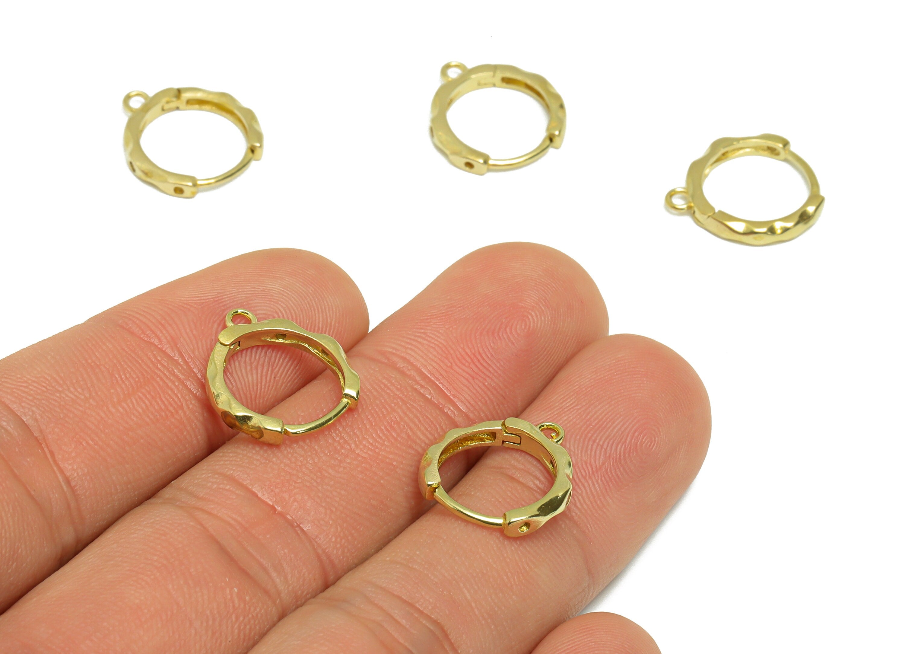 Brass CZ Textured Huggie Hoop Earring - Raw Brass Cubic Zircon Hoop Huggie Earring - Brass Clasp Hoop Earring With Loop - 15x14x2mm - PP9535 - DOMEDBAZAAR