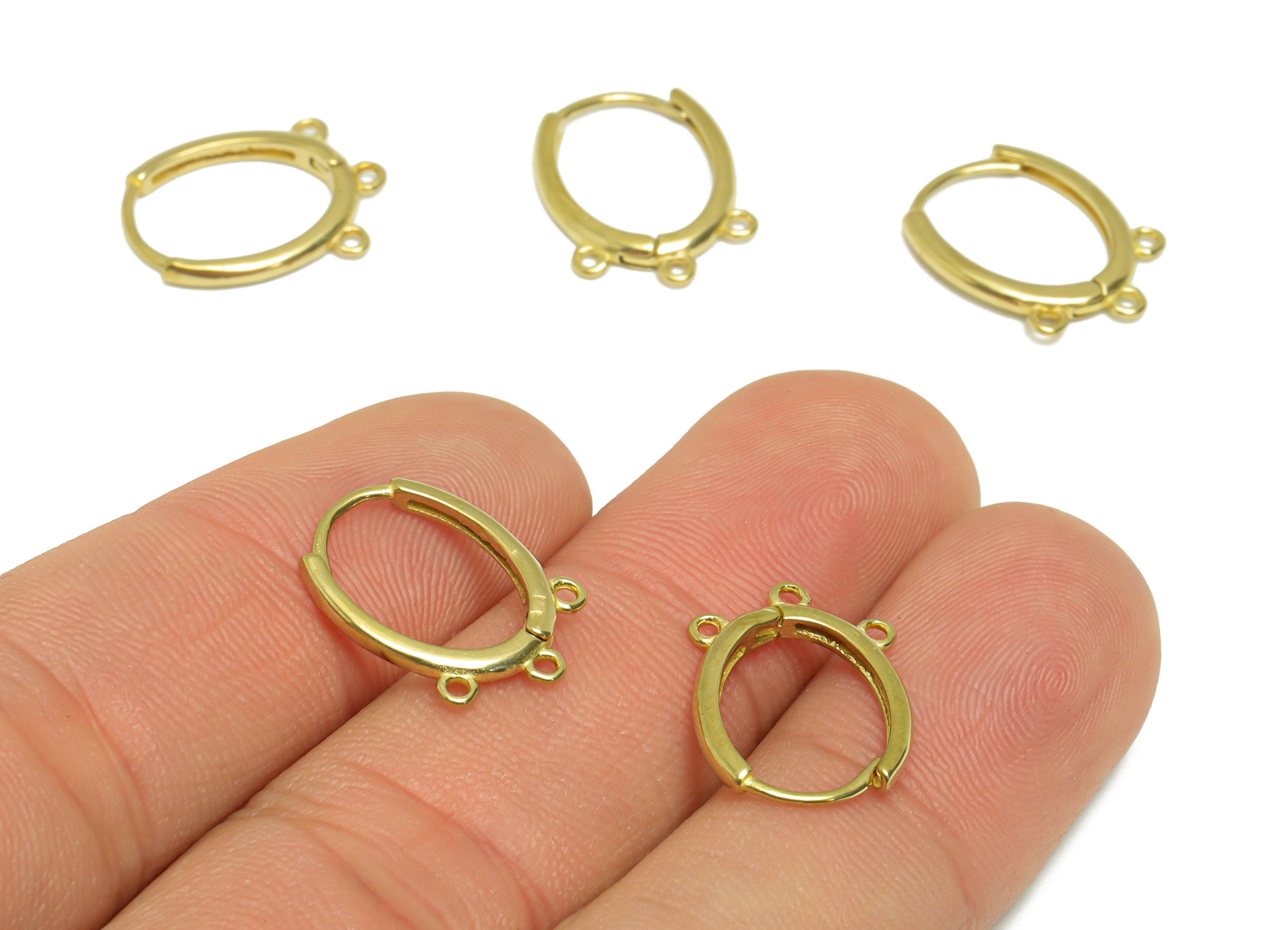 Oval Huggie Hoop Earring - Raw Brass Earring Clasp With 3 Loop - Brass Clasp Hoop Earring For Tassel Chain - 16.41x12.10x1.76mm - PP9527 - DOMEDBAZAAR