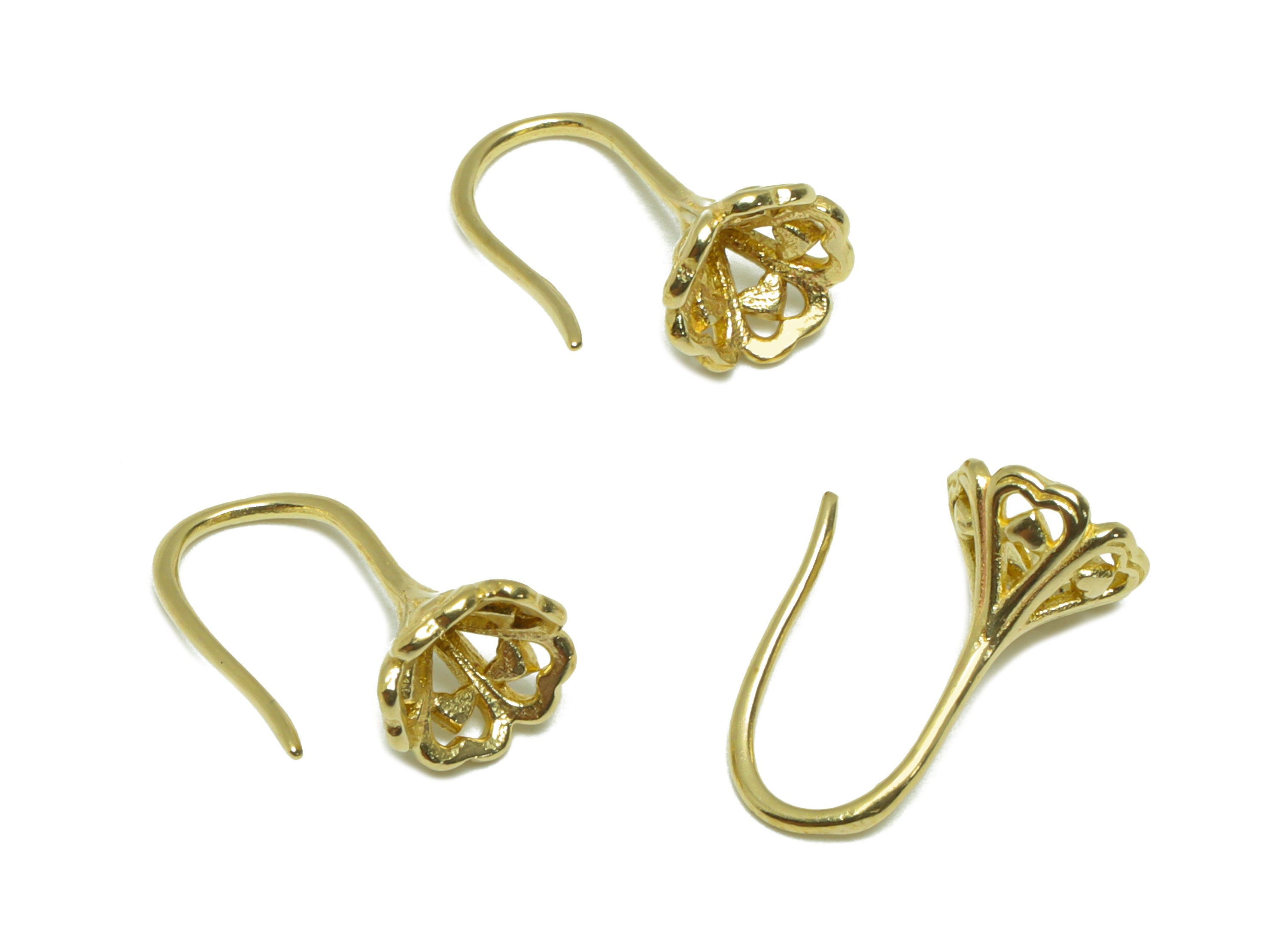 Textured Wire Hook Earring - Raw Brass Flower Hook Earring For Bead - Ear Wire Hook Earring For Diamond - Hook Earring - 10x5x1mm - PP9515 - DOMEDBAZAAR