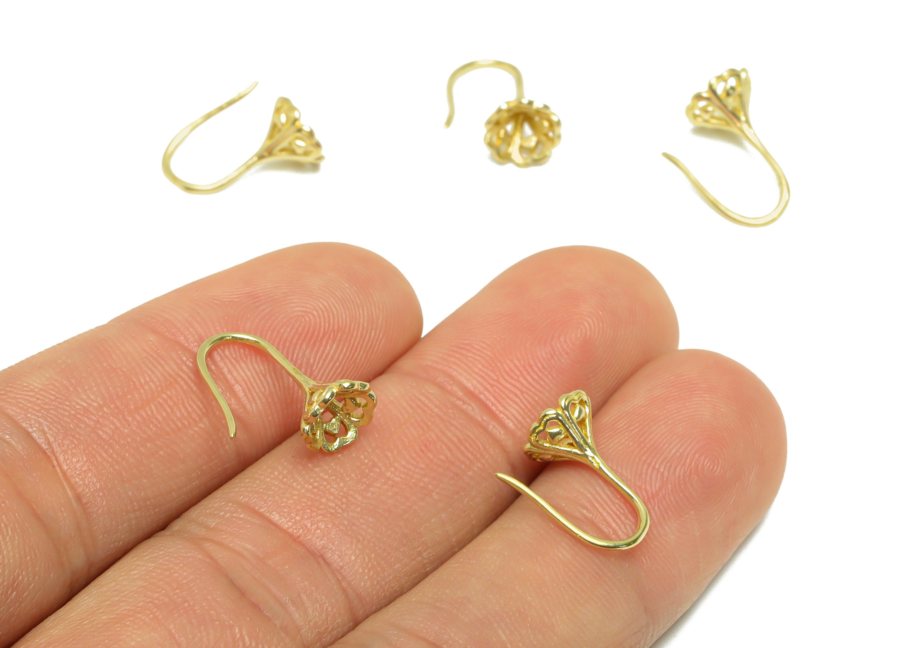 Textured Wire Hook Earring - Raw Brass Flower Hook Earring For Bead - Ear Wire Hook Earring For Diamond - Hook Earring - 10x5x1mm - PP9515 - DOMEDBAZAAR